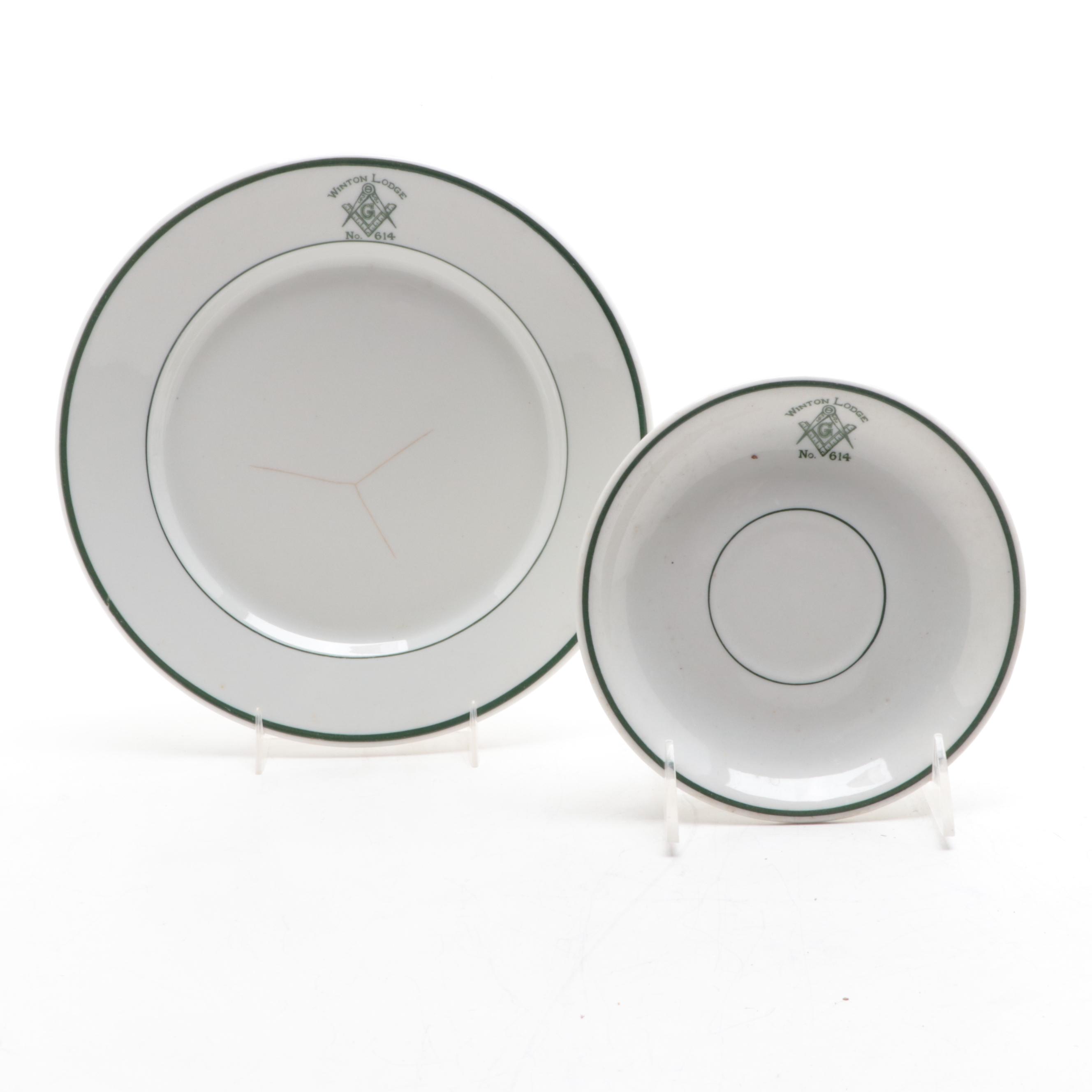 Carr China Co. Winton Masonic Lodge No. 614 Ceramic Dinnerware and Serveware