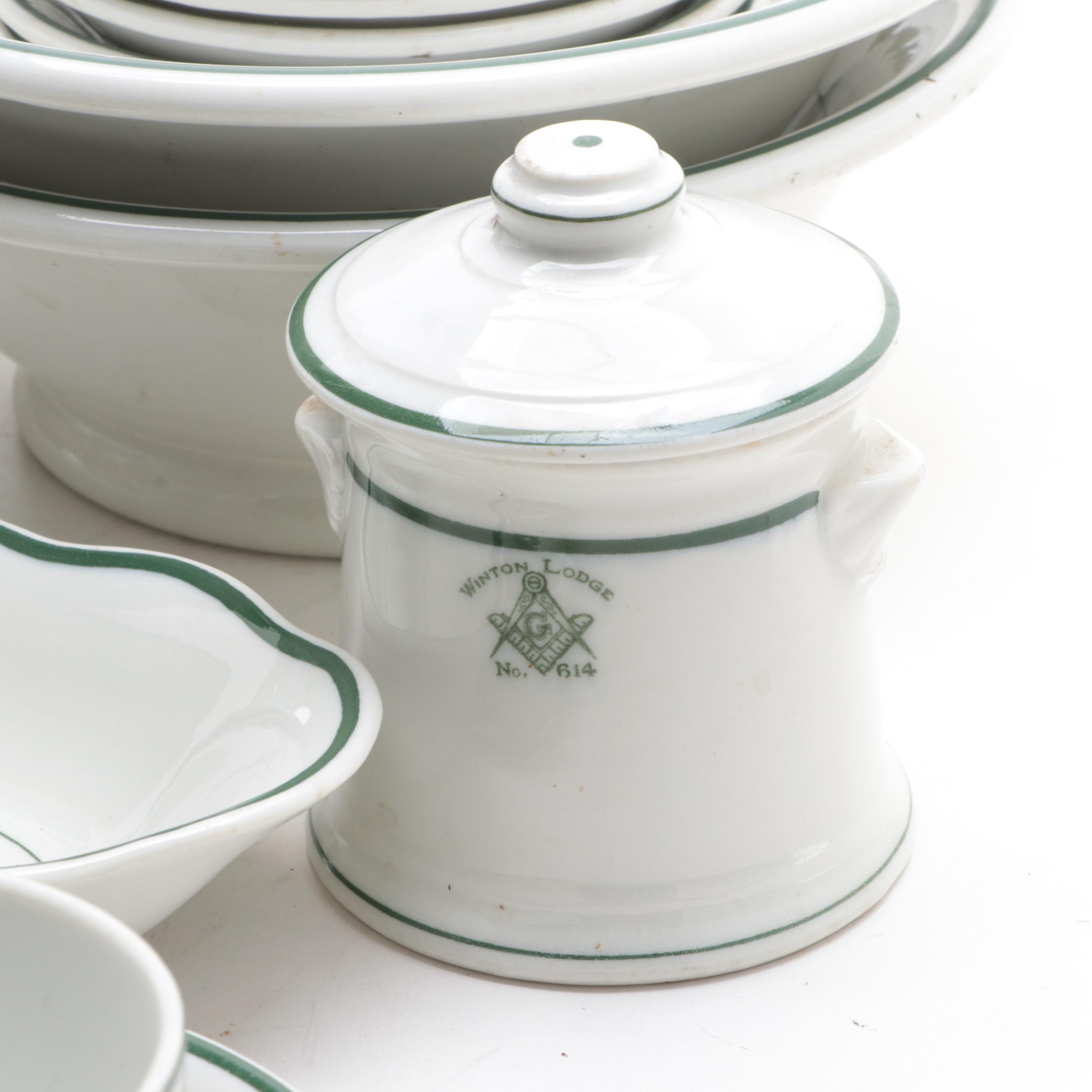 Carr China Co. Winton Masonic Lodge No. 614 Ceramic Dinnerware and Serveware