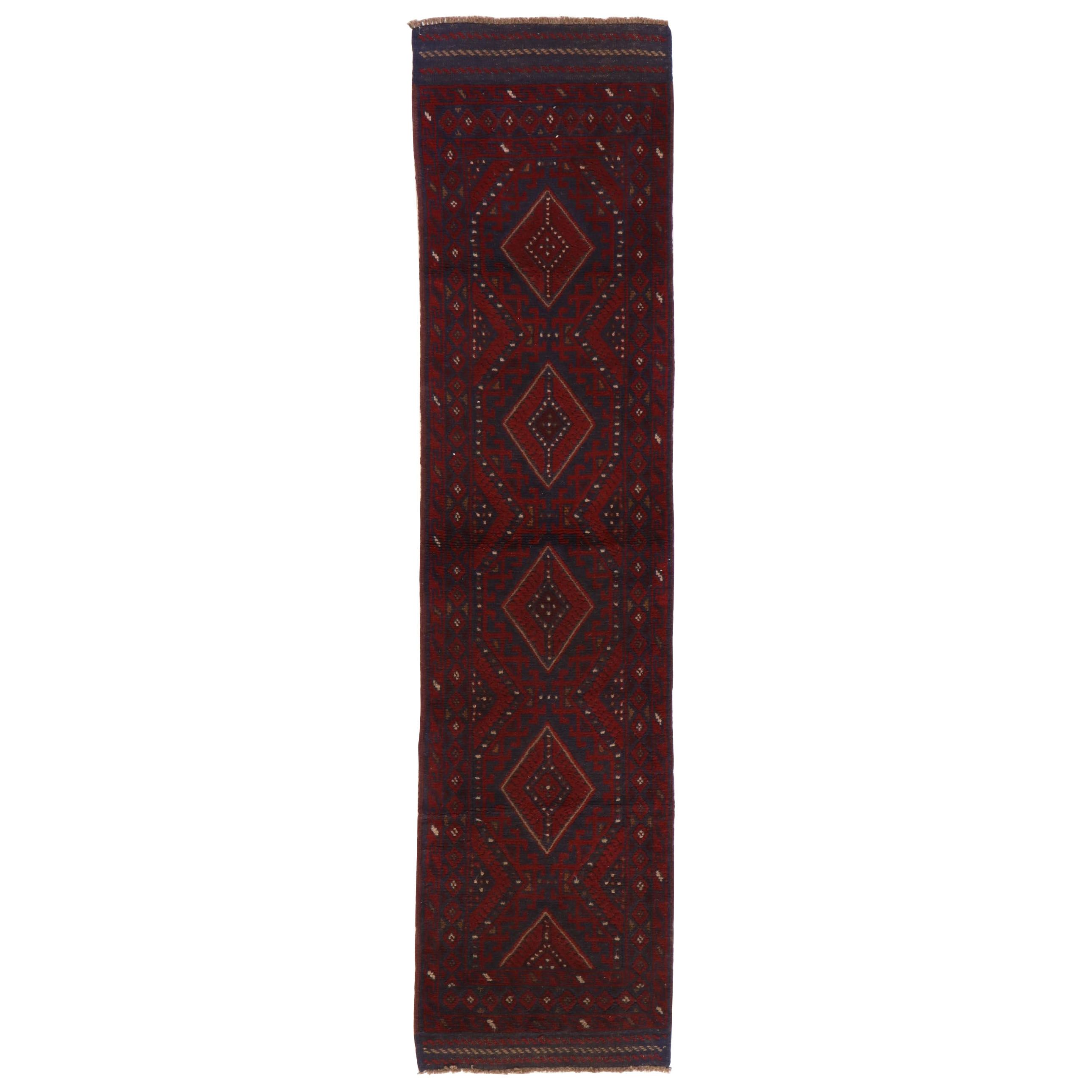 2' x 8'3 Hand-Knotted Afghan Turkmen Runner, 2000s