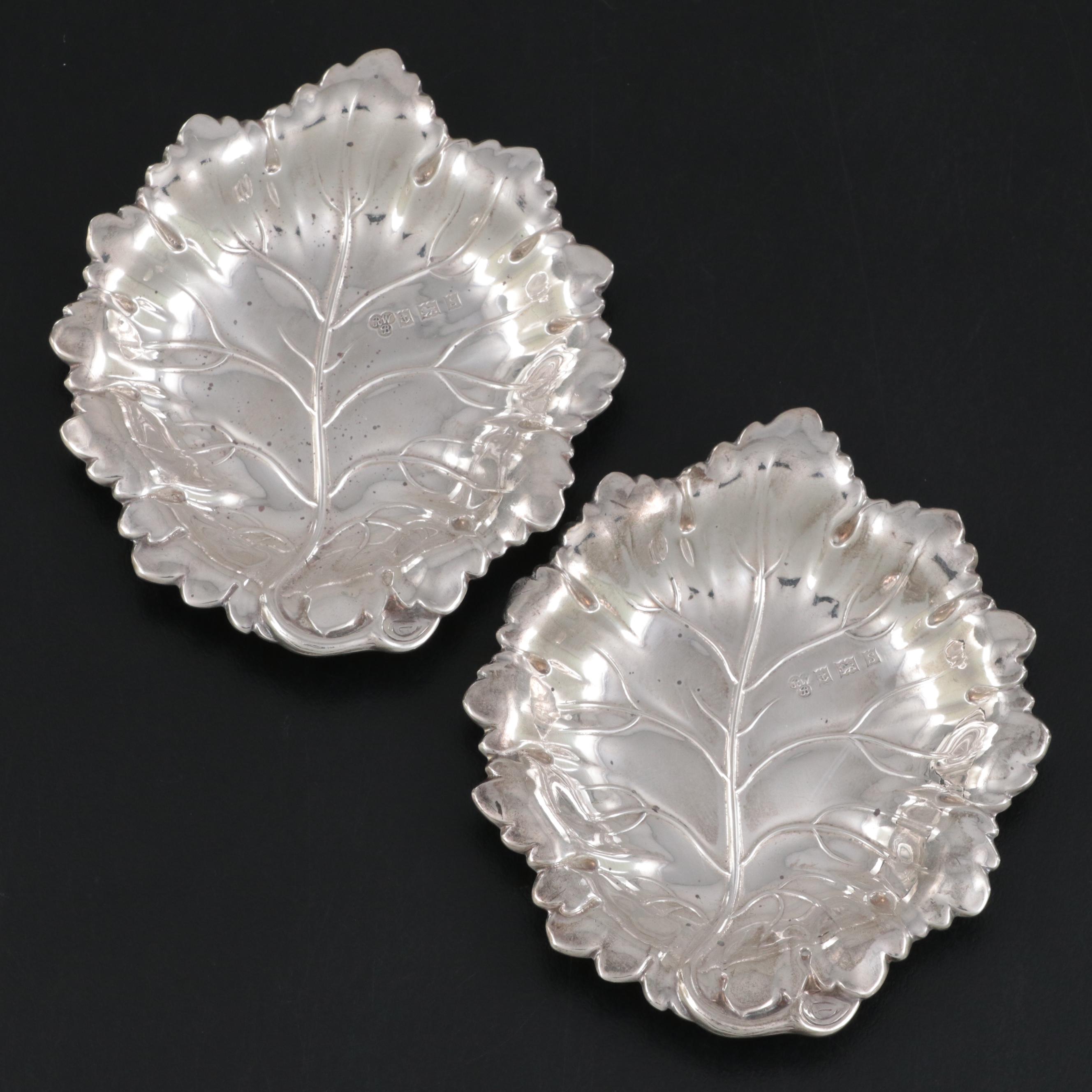 Harrods Ltd. English Sterling Silver Leaf Form Nut Dishes, 1967