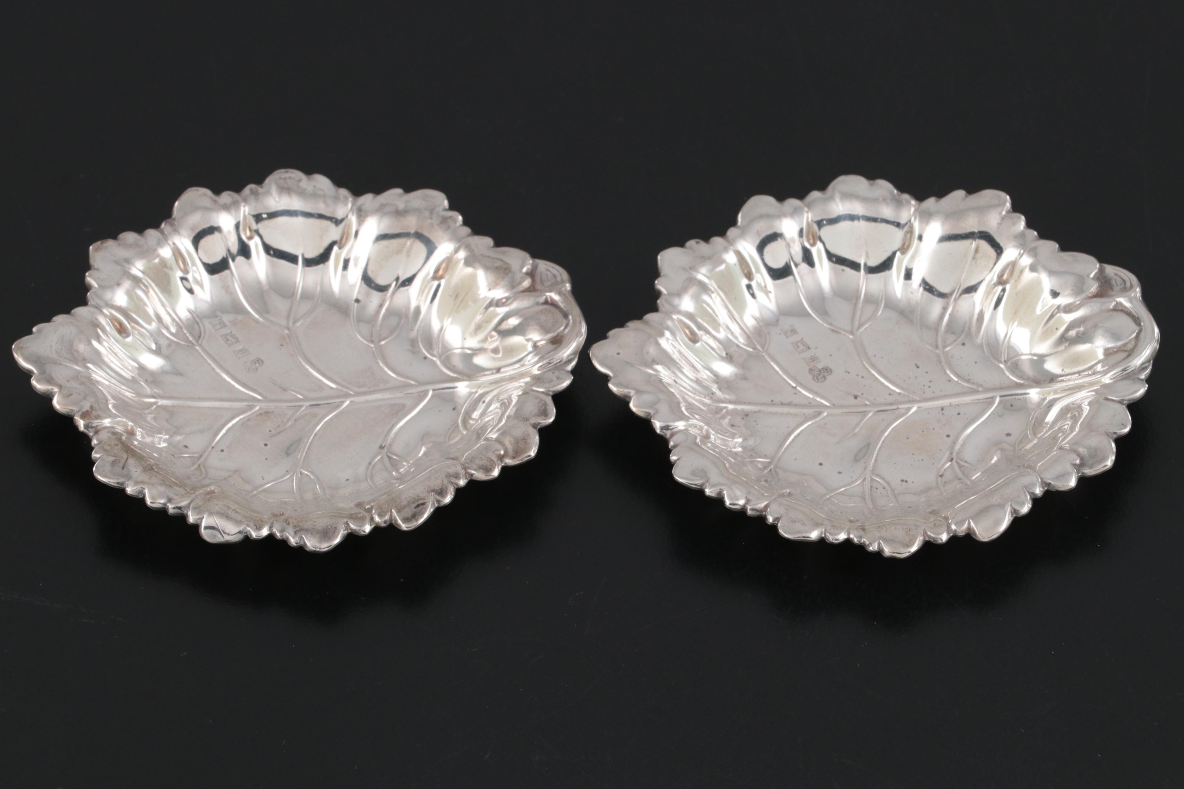 Harrods Ltd. English Sterling Silver Leaf Form Nut Dishes, 1967