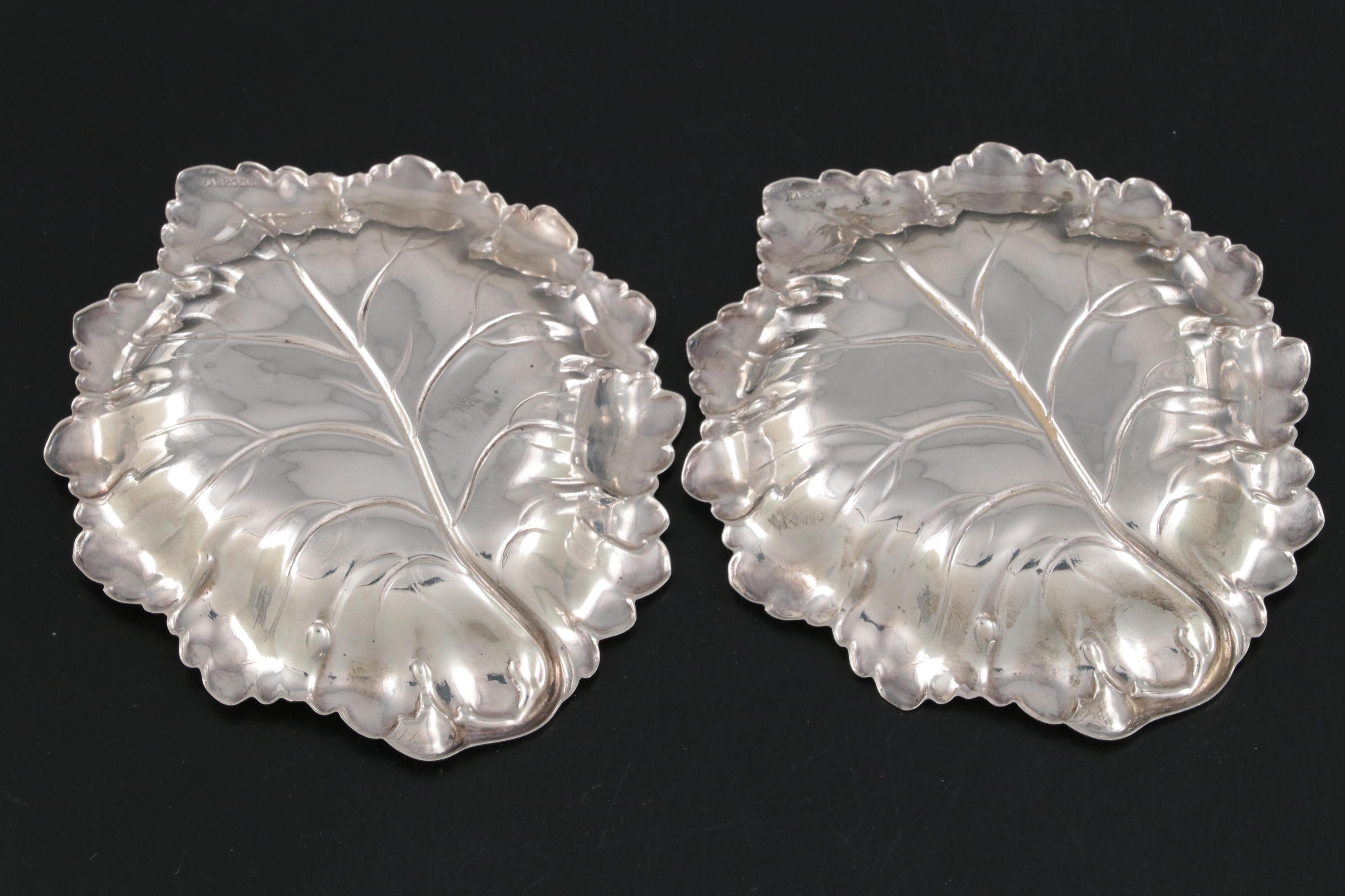 Harrods Ltd. English Sterling Silver Leaf Form Nut Dishes, 1967