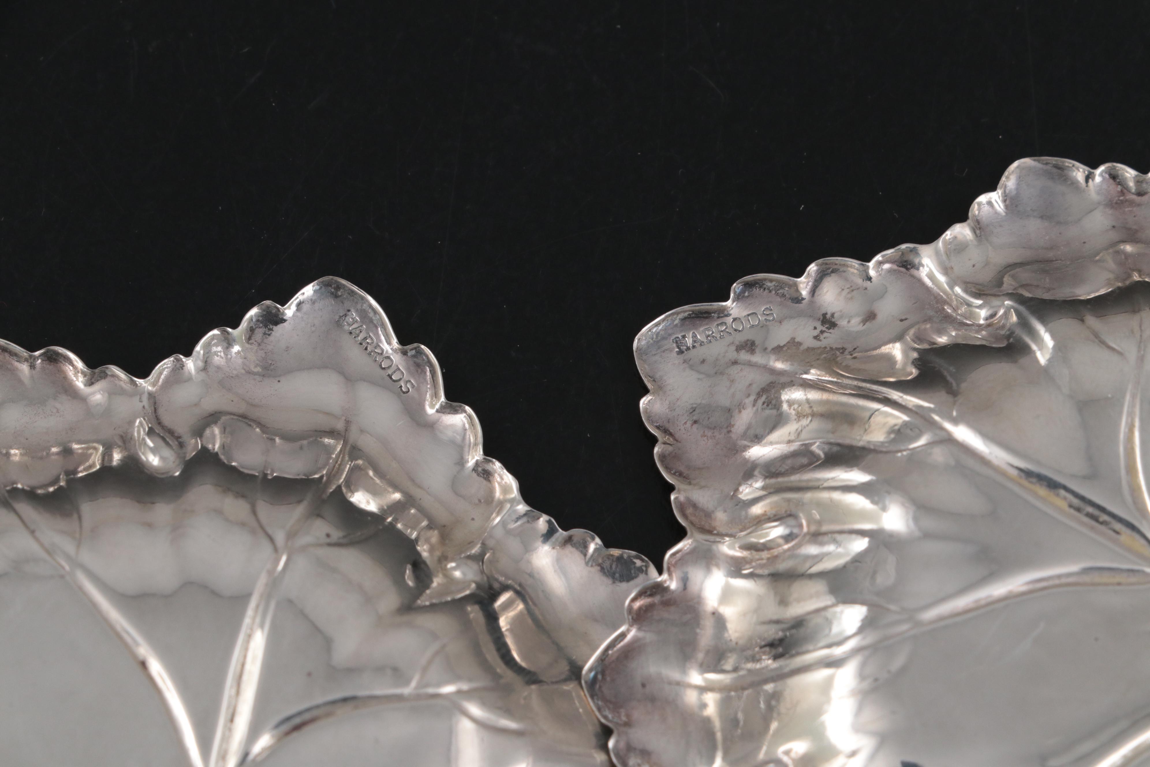 Harrods Ltd. English Sterling Silver Leaf Form Nut Dishes, 1967