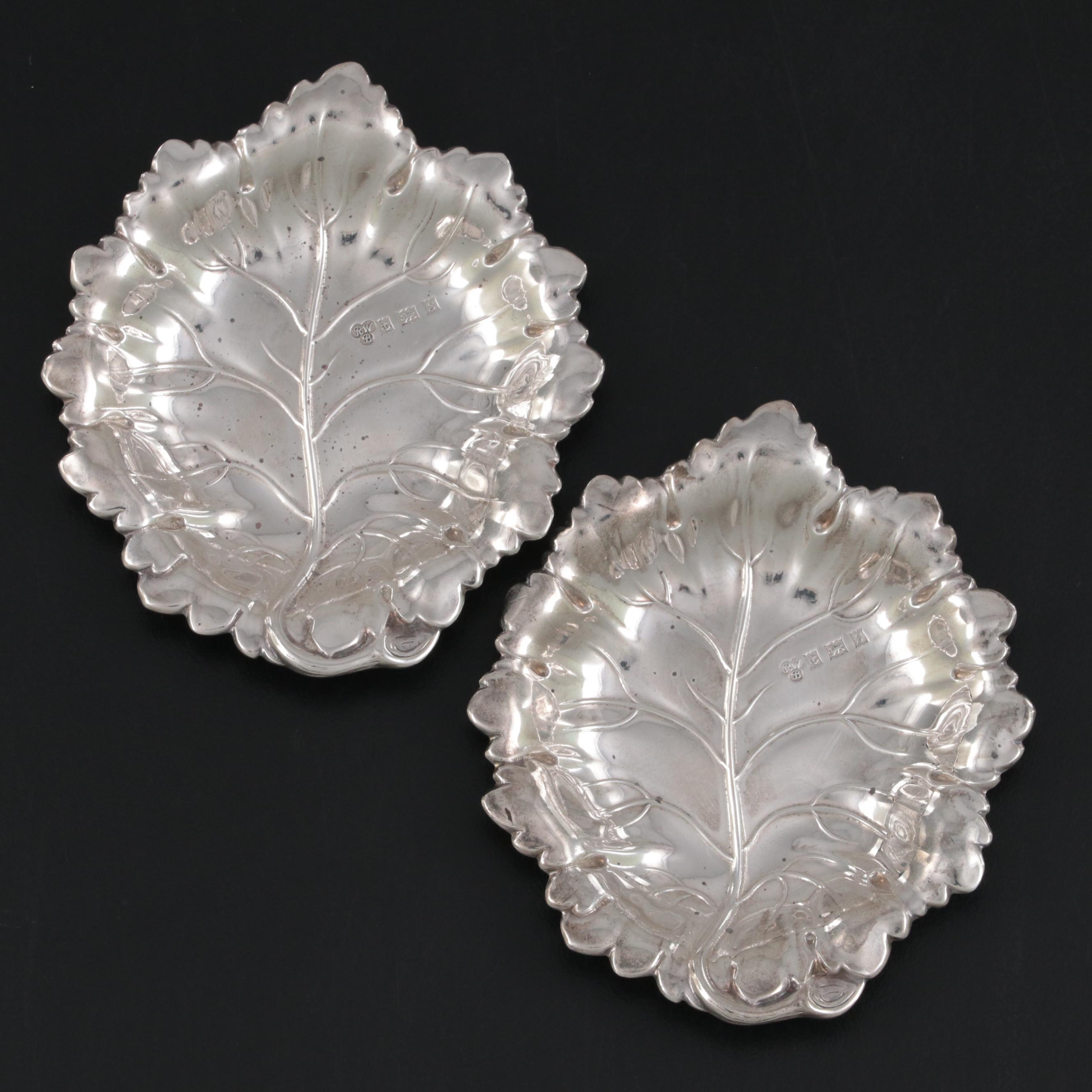 Harrods Ltd. English Sterling Silver Leaf Form Nut Dishes, 1967