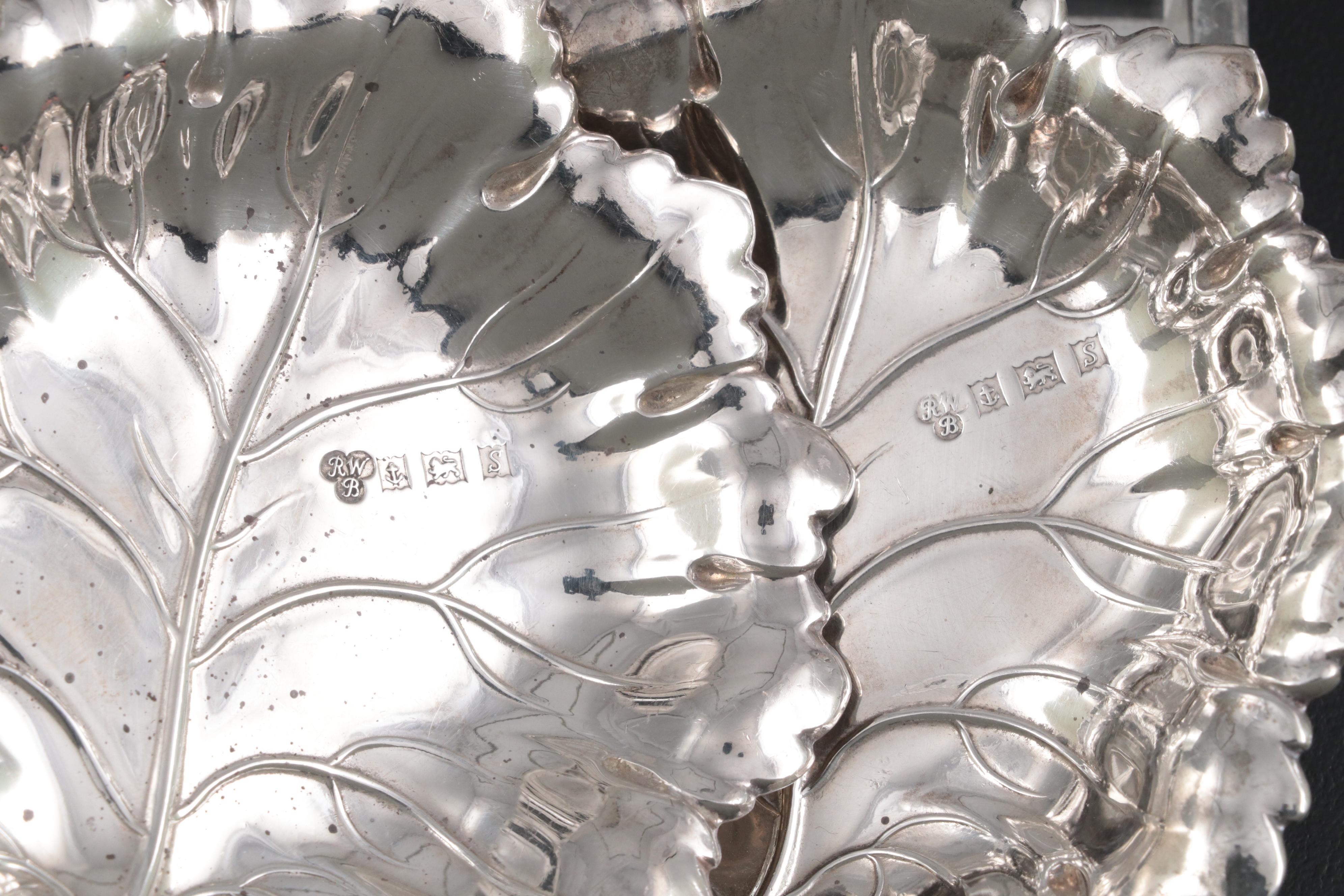 Harrods Ltd. English Sterling Silver Leaf Form Nut Dishes, 1967