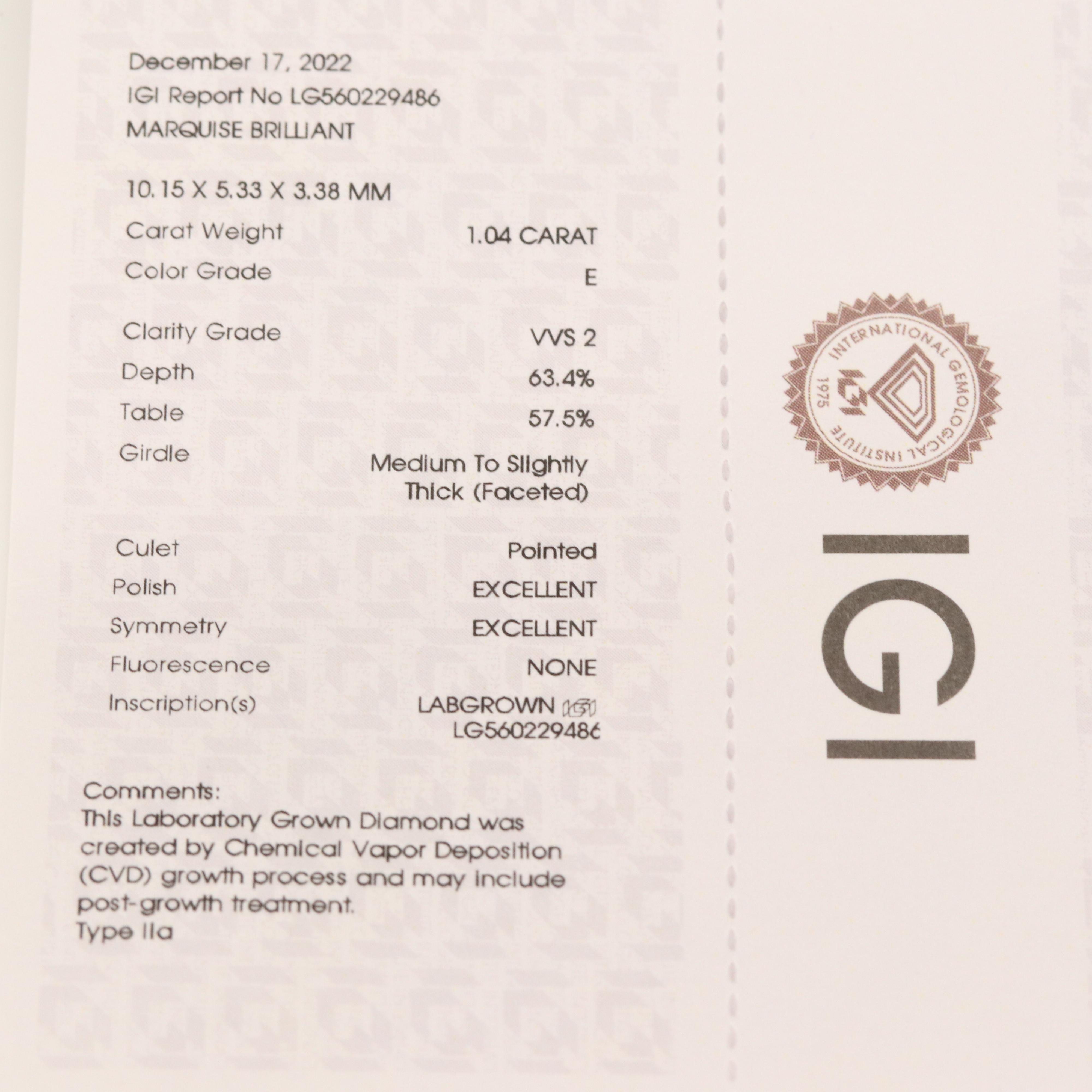 Loose 1.04 CT Lab Grown Diamond with IGI Report
