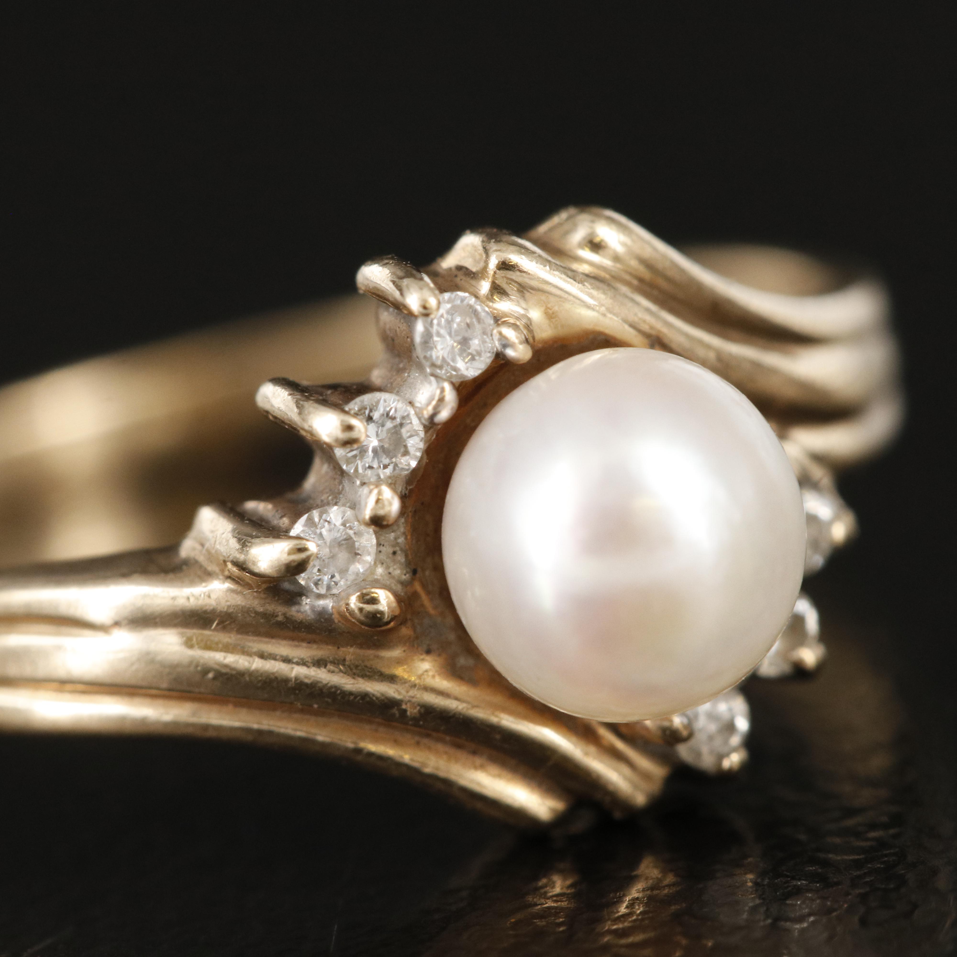 10K Pearl and Diamond Ring
