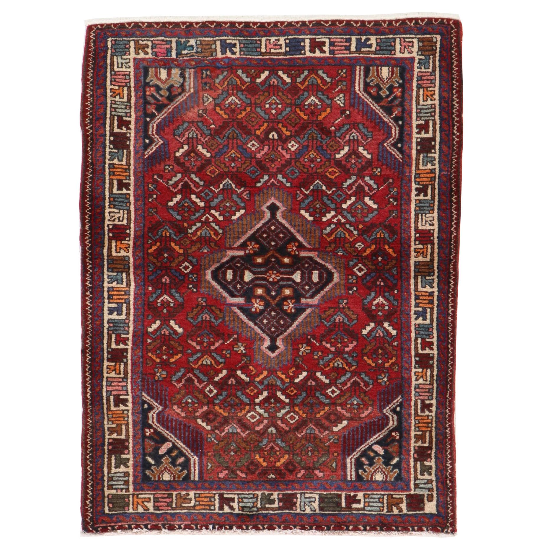 3'6 x 4'10 Hand-Knotted Persian Zanjan Rug, 1970s