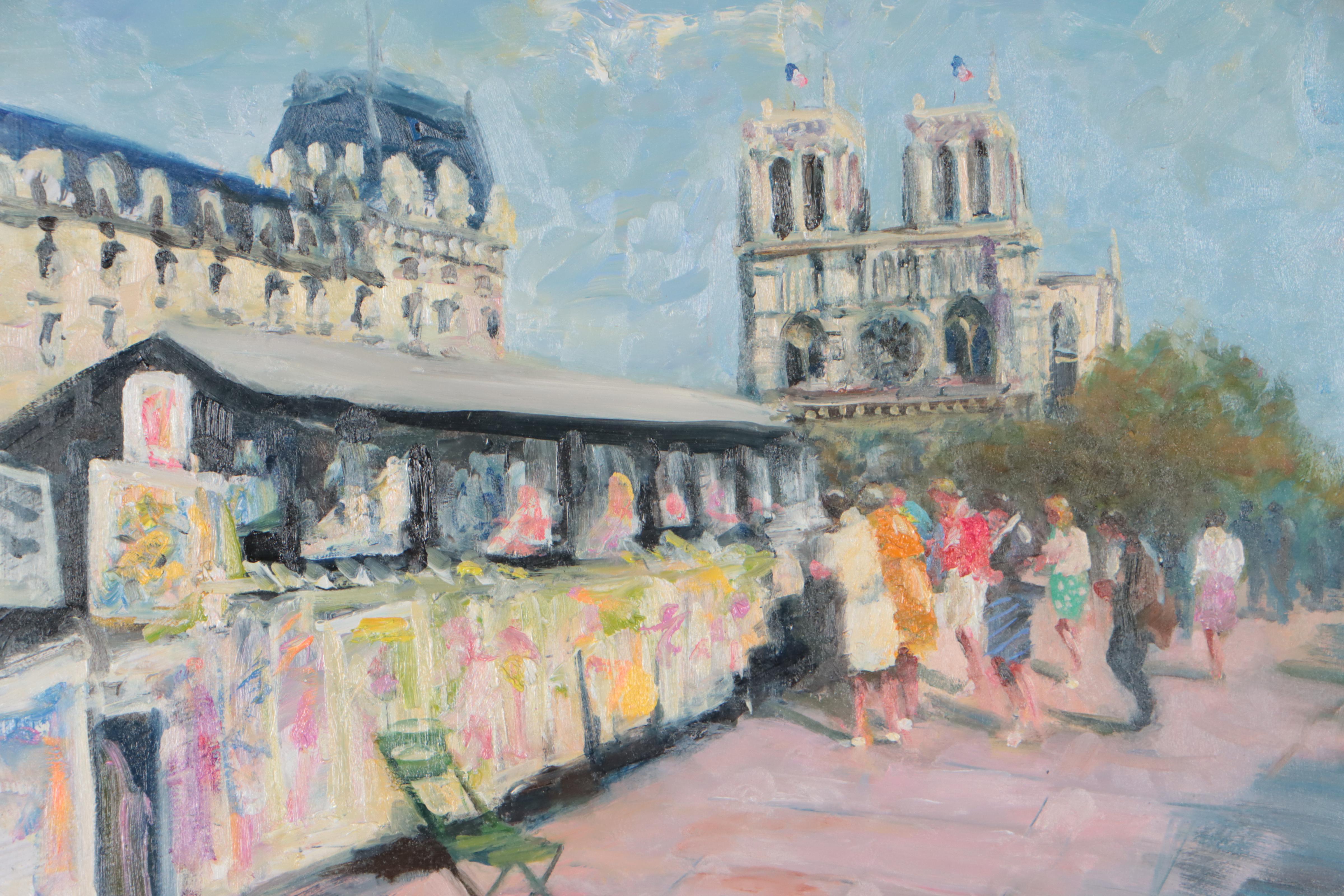 Nino Pippa Oil Painting "Paris - Book Stands by Notre Dame," 2017