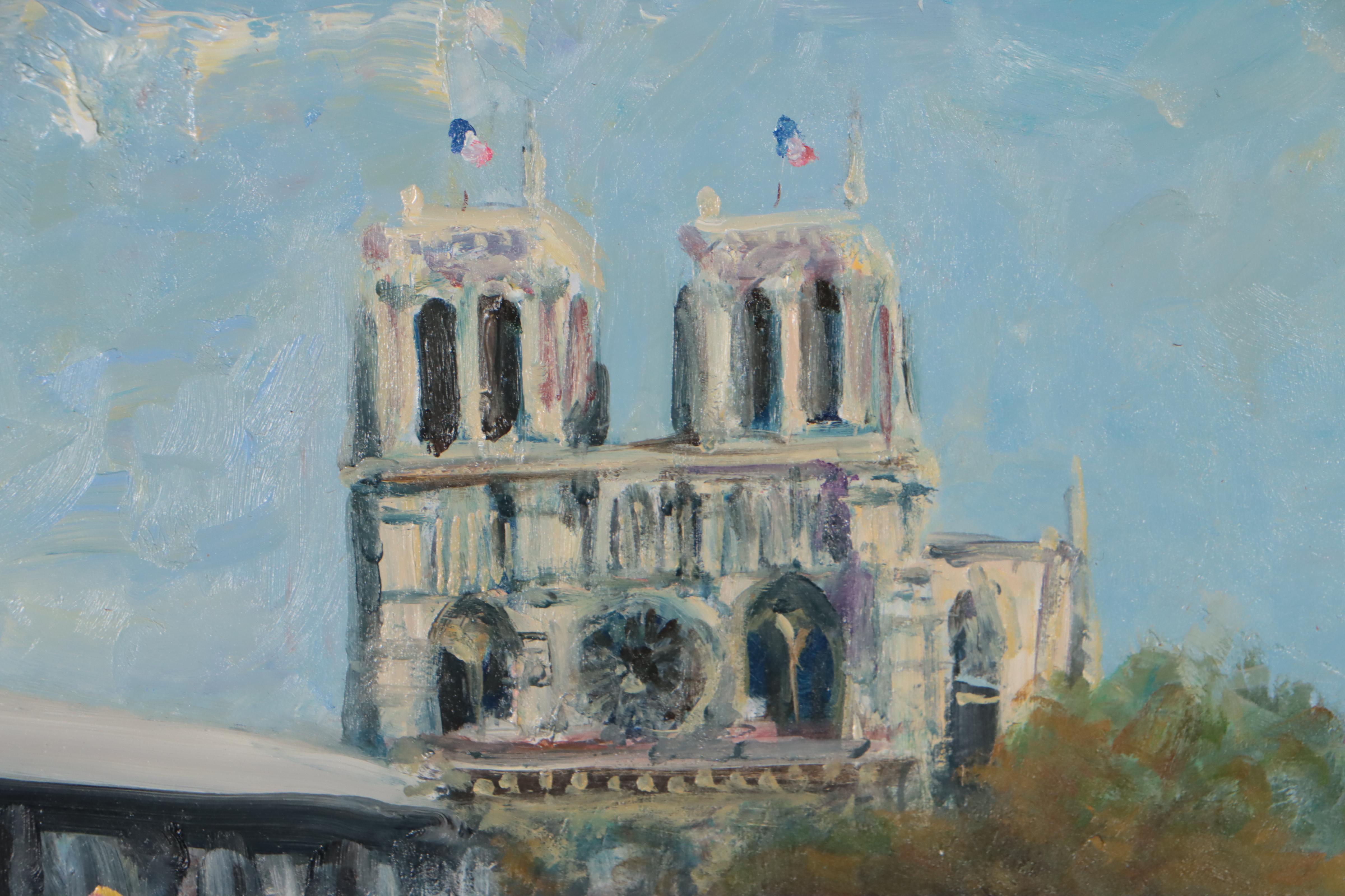 Nino Pippa Oil Painting "Paris - Book Stands by Notre Dame," 2017