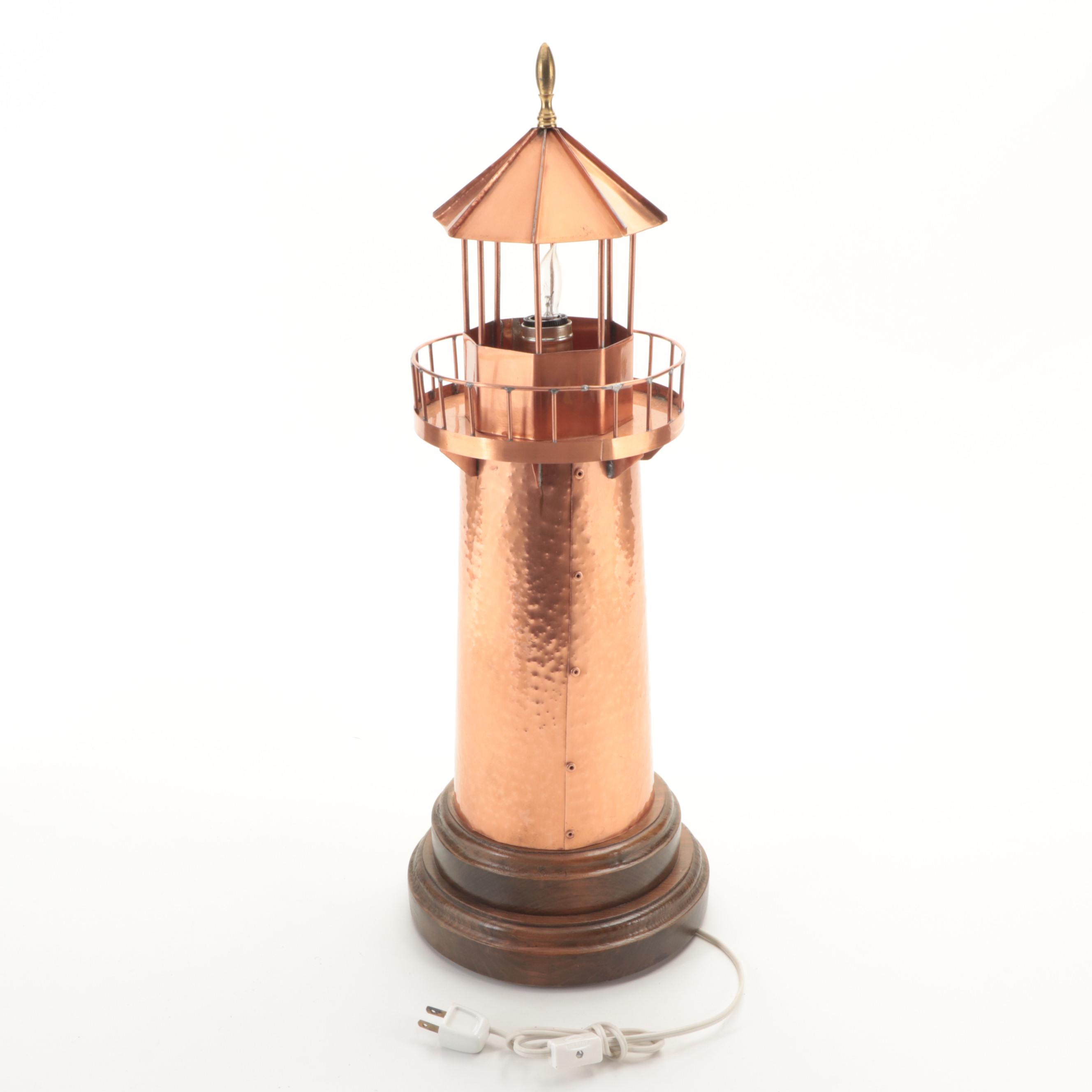Artisan Made Copper Lighthouse Table Lamp, Mid to Late 20th Century
