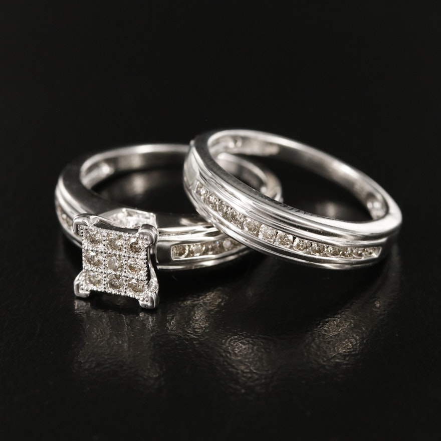 Sterling Diamond Ring and Band Set