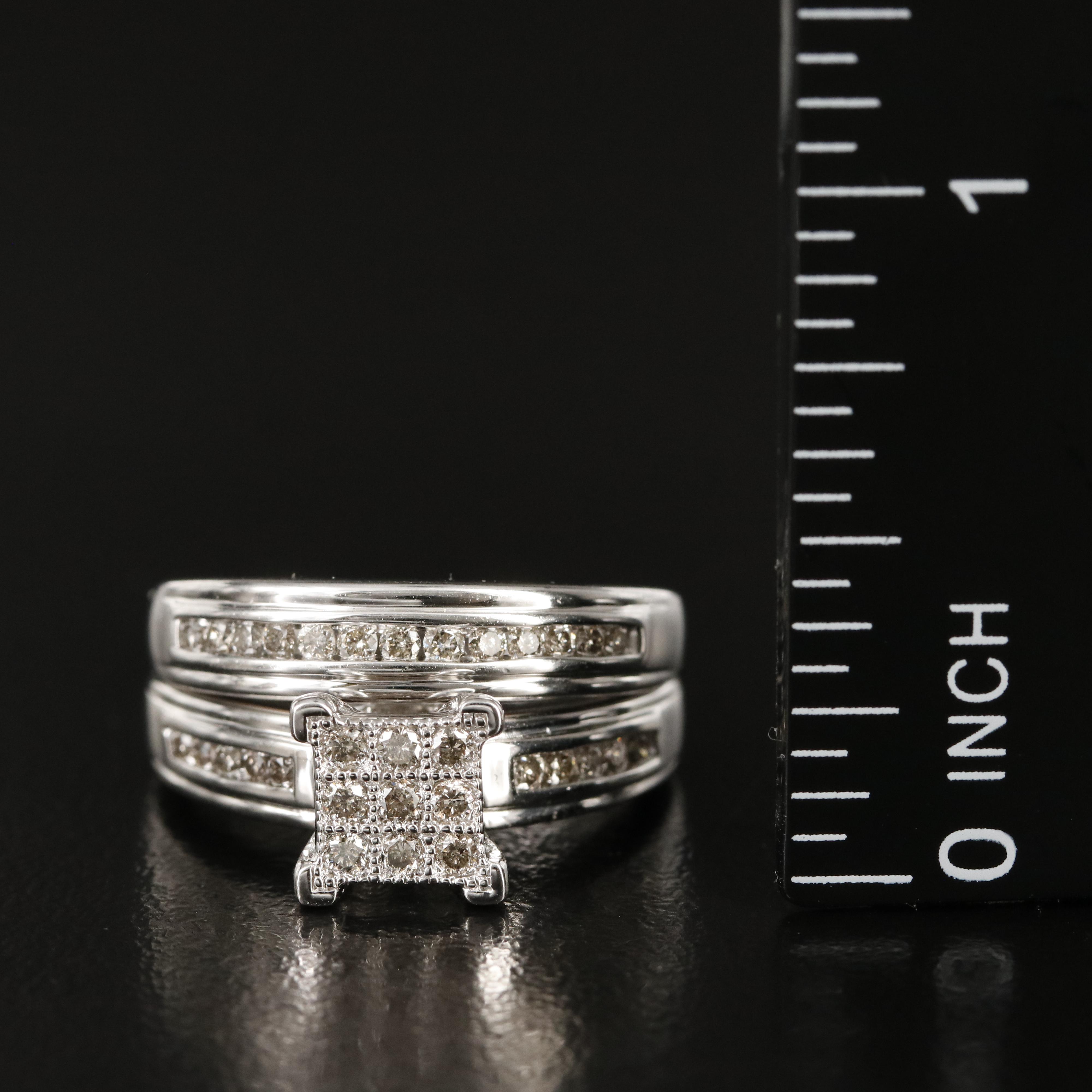 Sterling Diamond Ring and Band Set