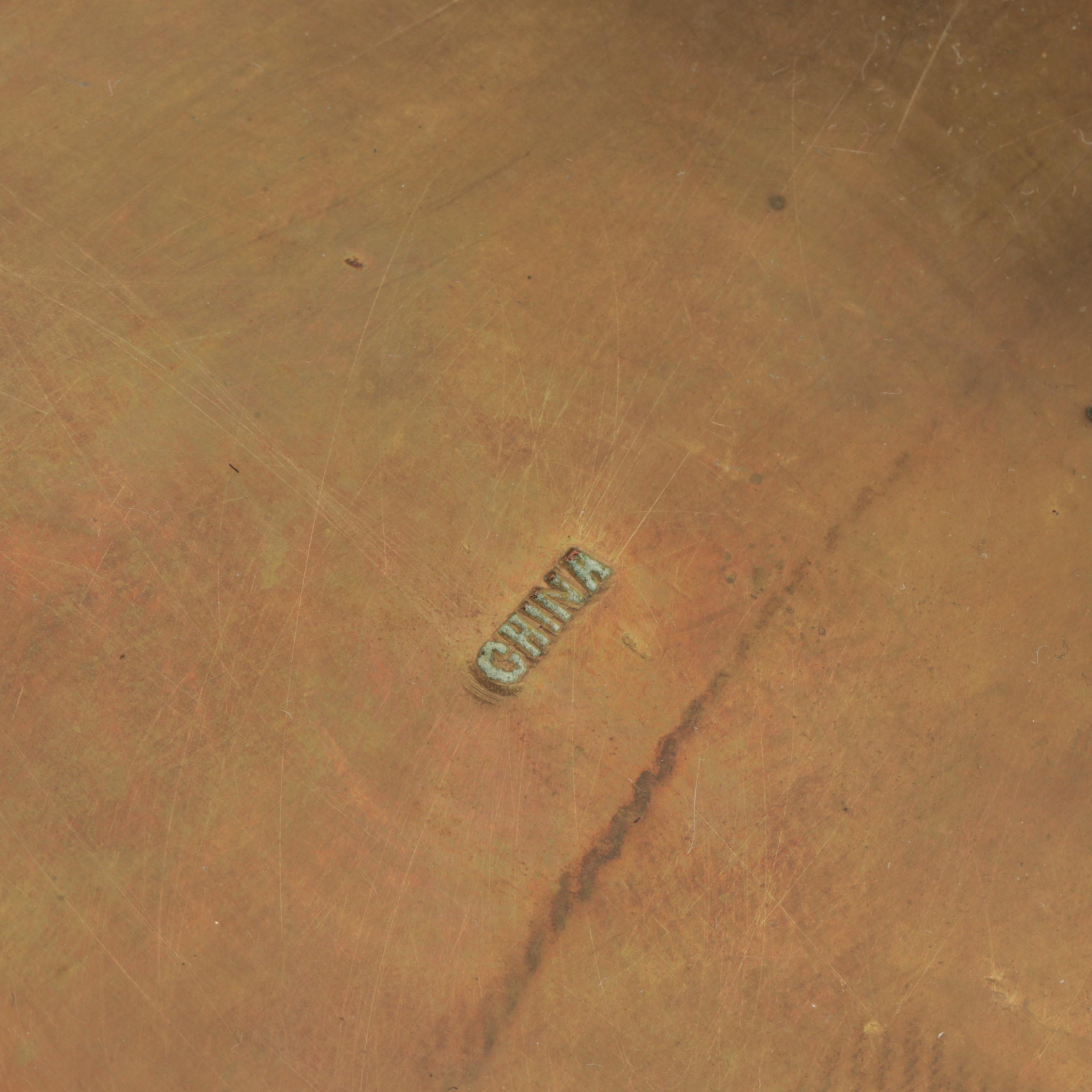 Chinese Chased Brass Box with Carved Serpentine Lid and Glass Insert