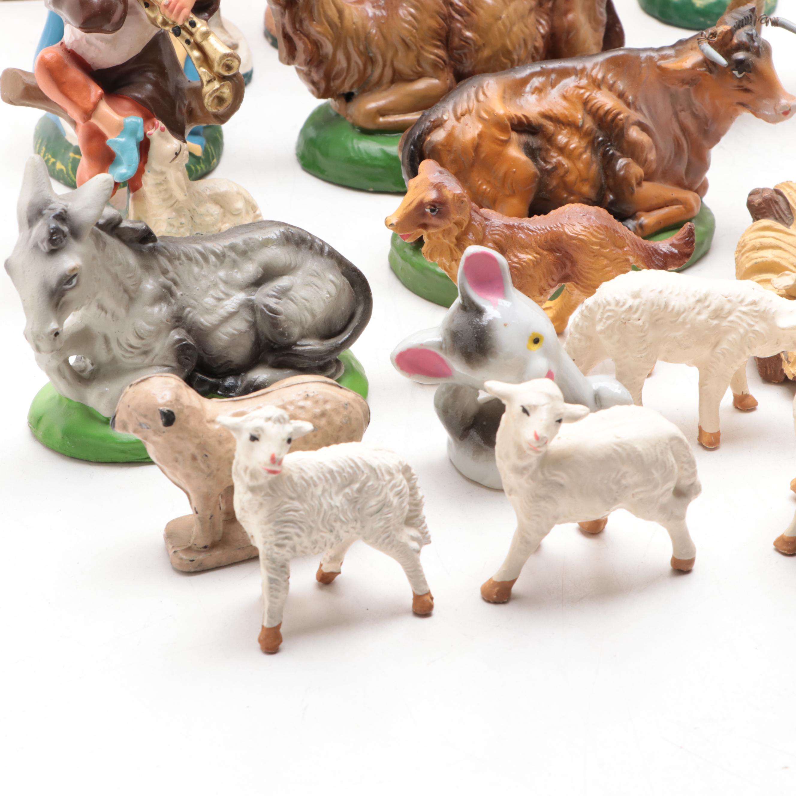 Painted Plaster, Plastic, Resin and Ceramic Nativity and Other Figurines
