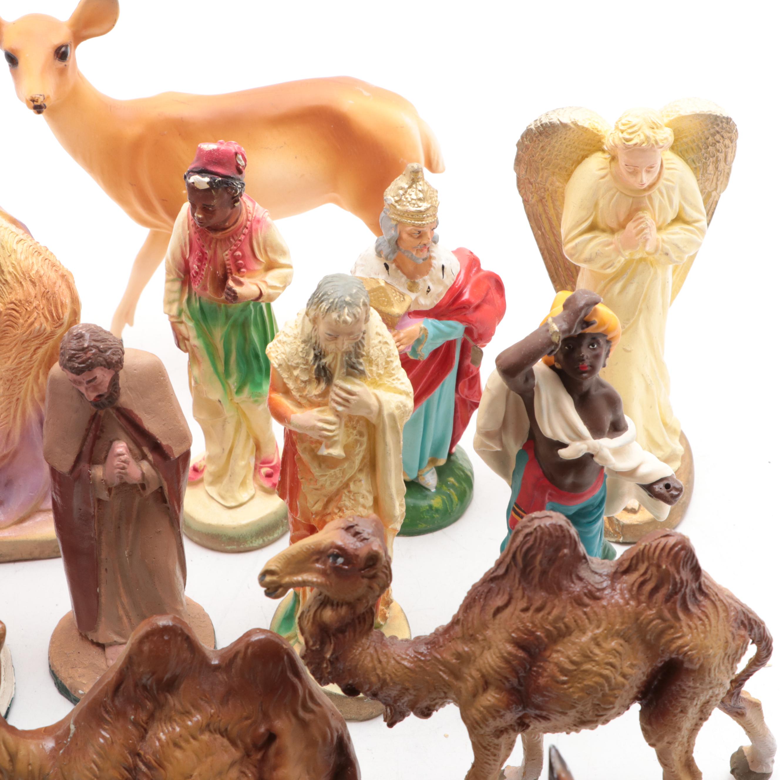 Painted Plaster, Plastic, Resin and Ceramic Nativity and Other Figurines