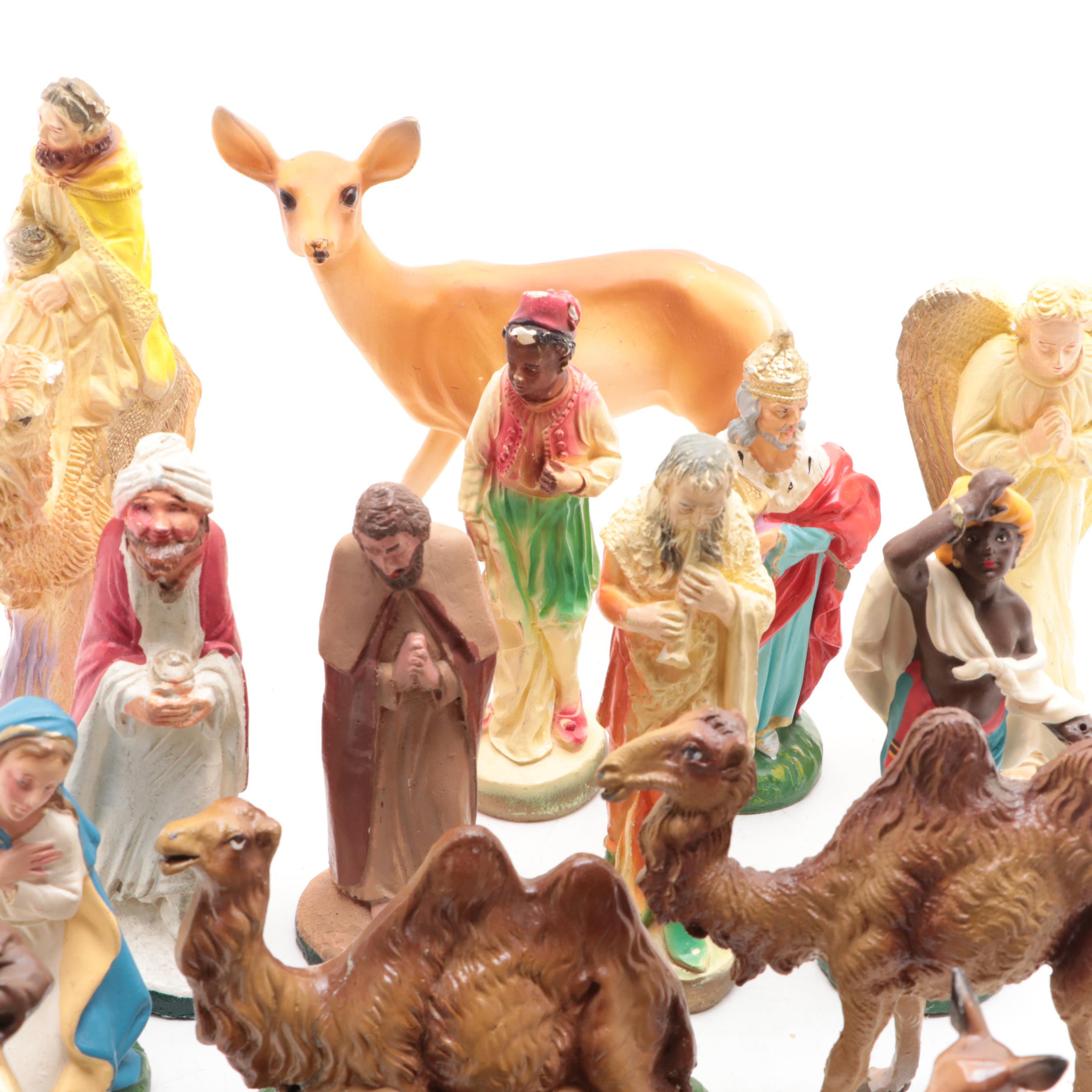 Painted Plaster, Plastic, Resin and Ceramic Nativity and Other Figurines