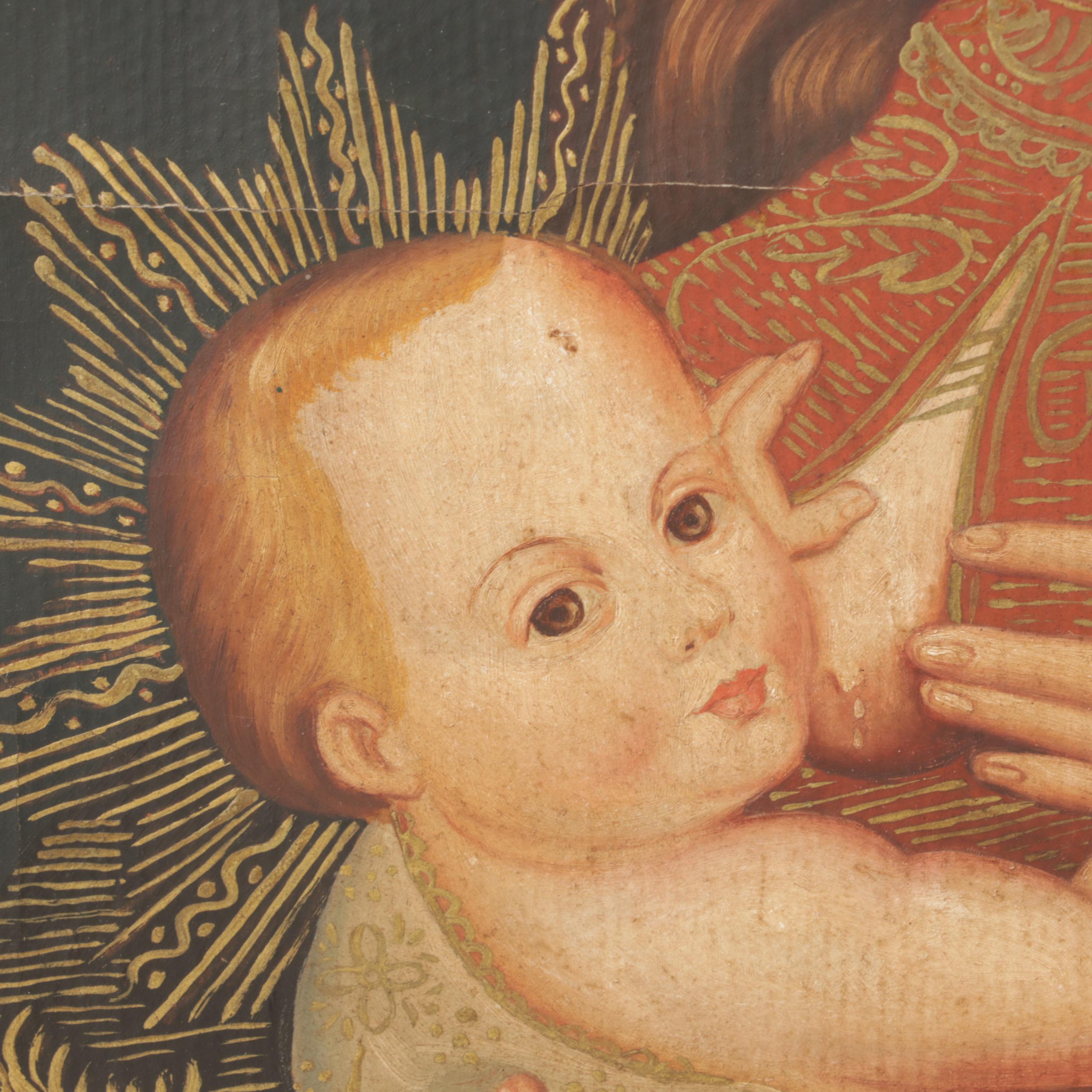 Cuzco School Tempera Painting "Madonna Lactans," Early 20th Century