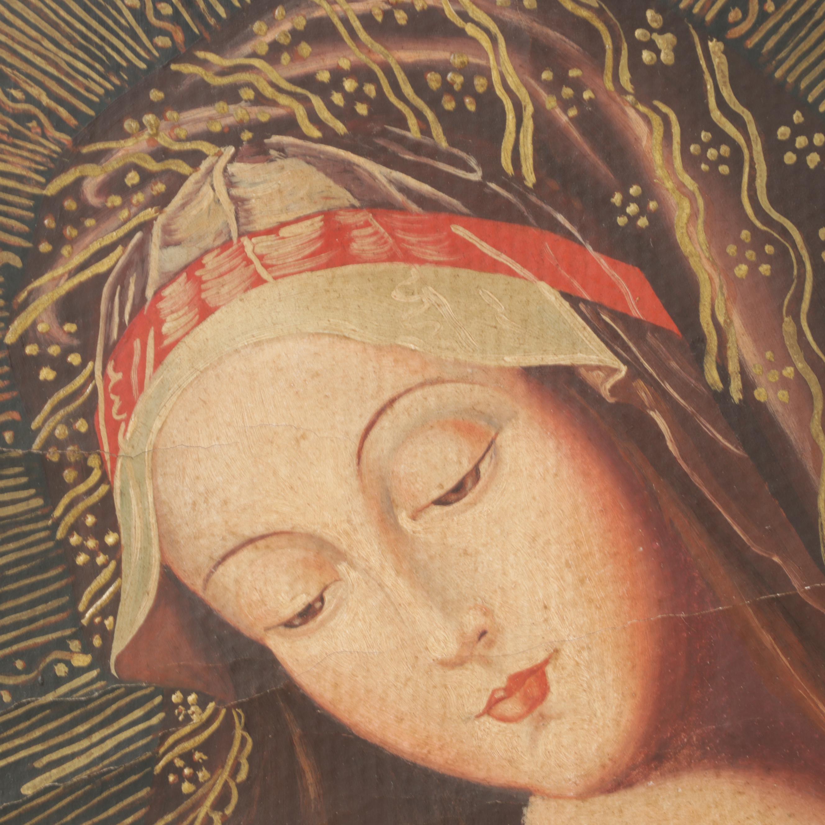 Cuzco School Tempera Painting "Madonna Lactans," Early 20th Century
