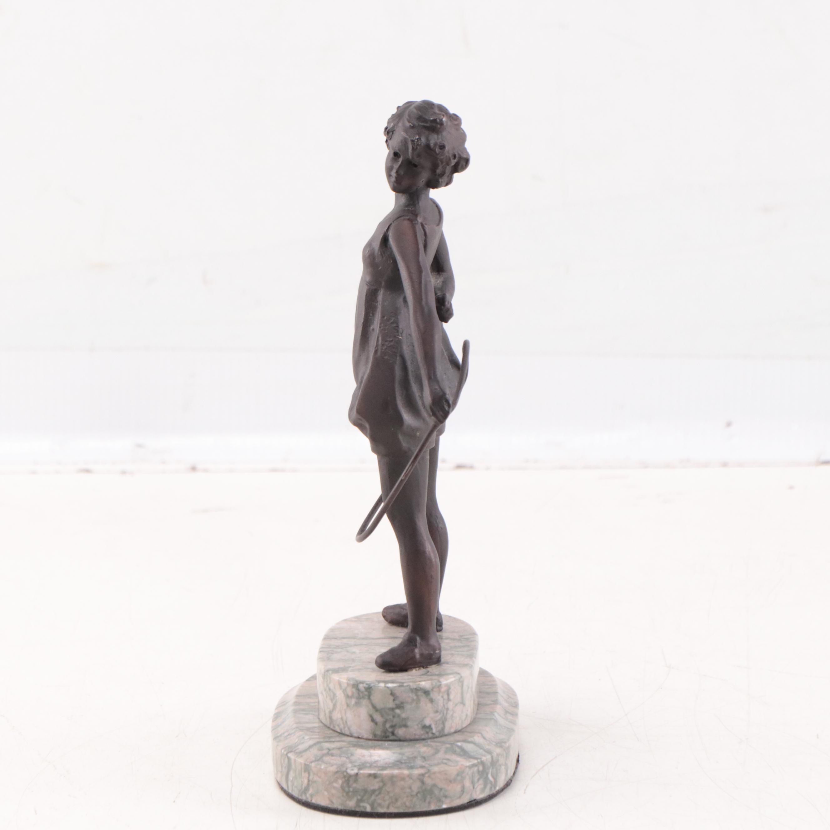 Patinated Spelter Sculpture After Ferdinand Preiss "Hoop Girl"