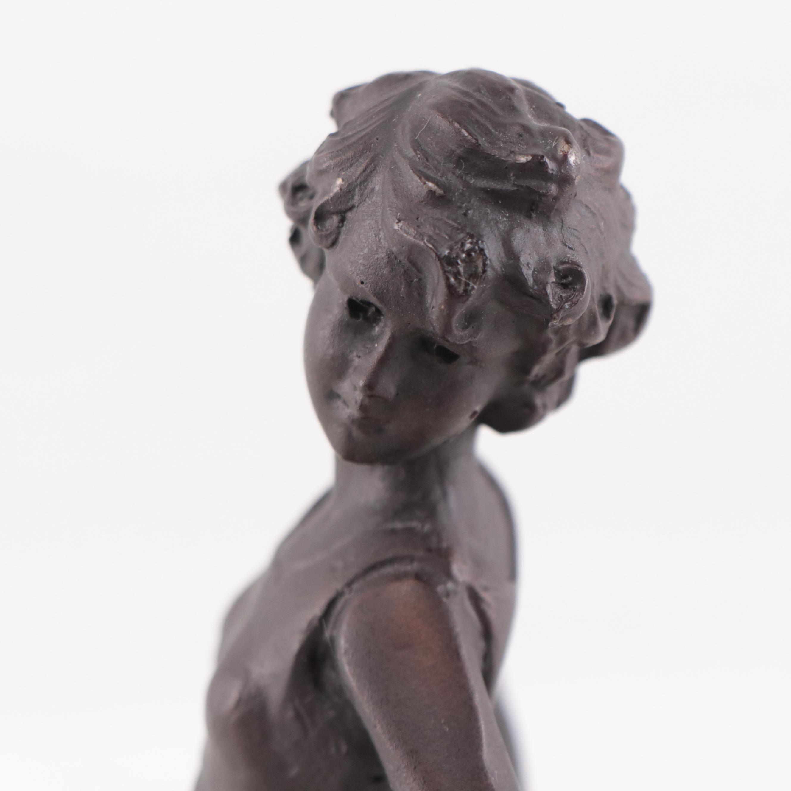 Patinated Spelter Sculpture After Ferdinand Preiss "Hoop Girl"