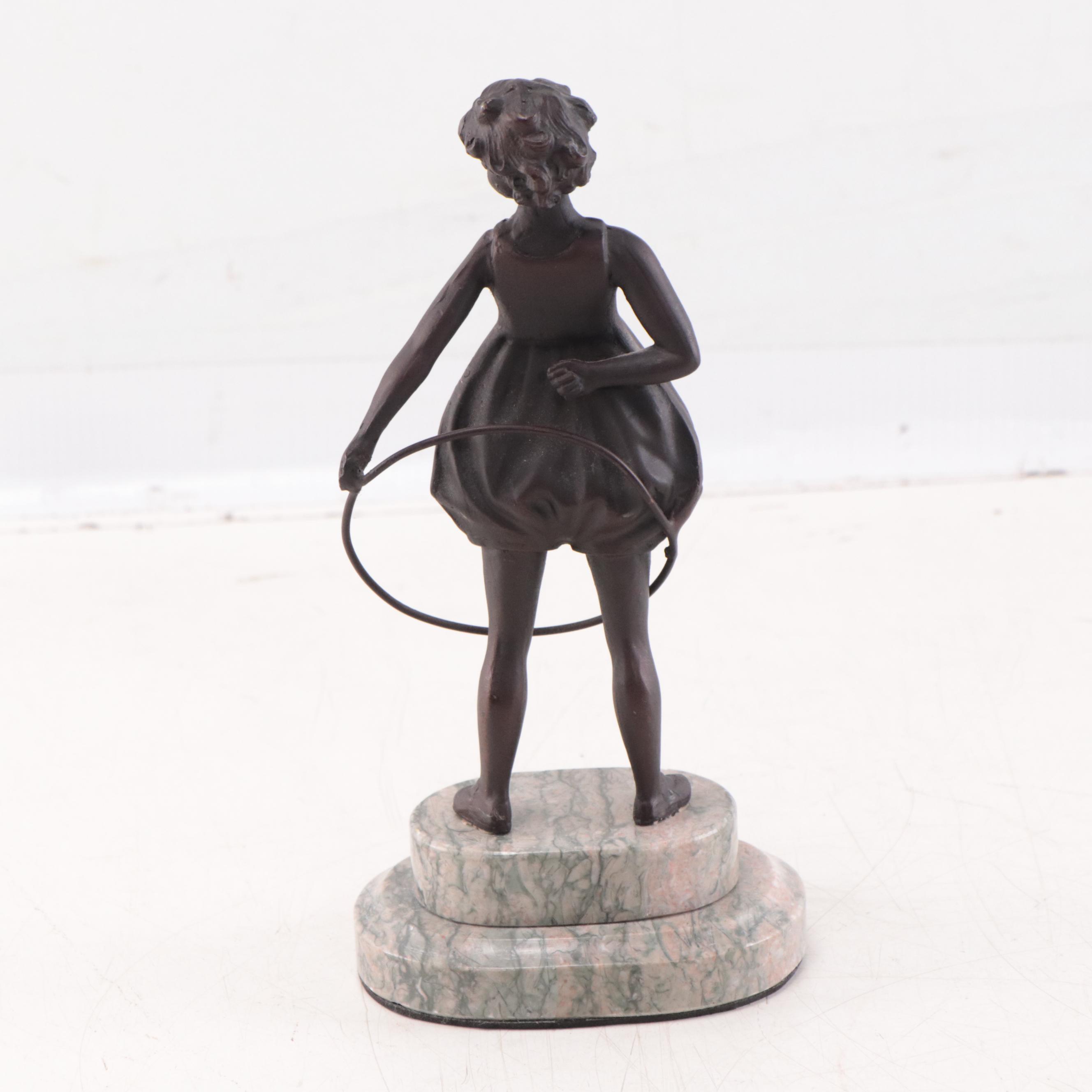 Patinated Spelter Sculpture After Ferdinand Preiss "Hoop Girl"