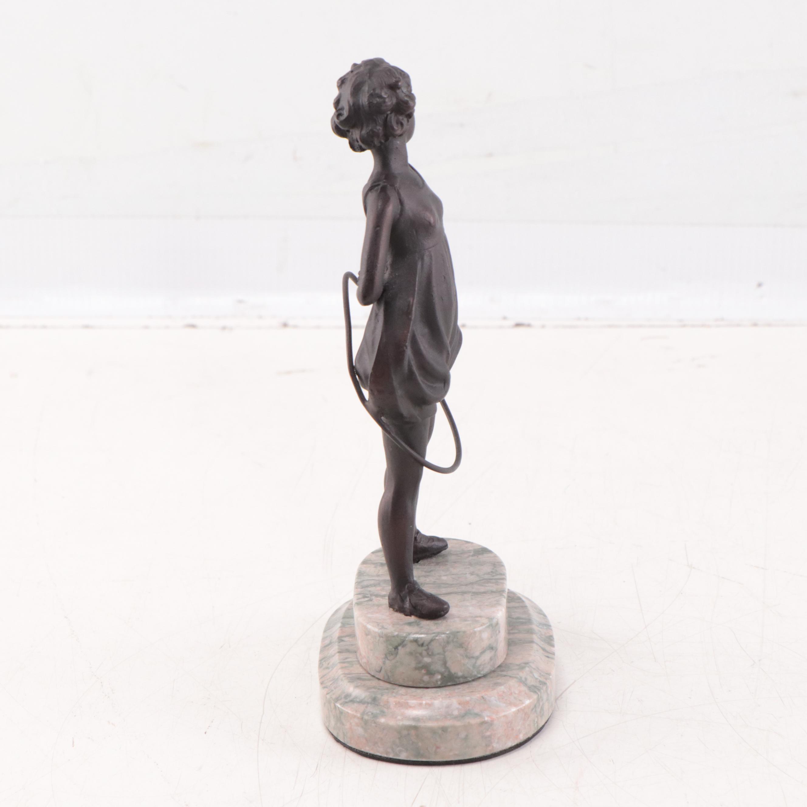 Patinated Spelter Sculpture After Ferdinand Preiss "Hoop Girl"
