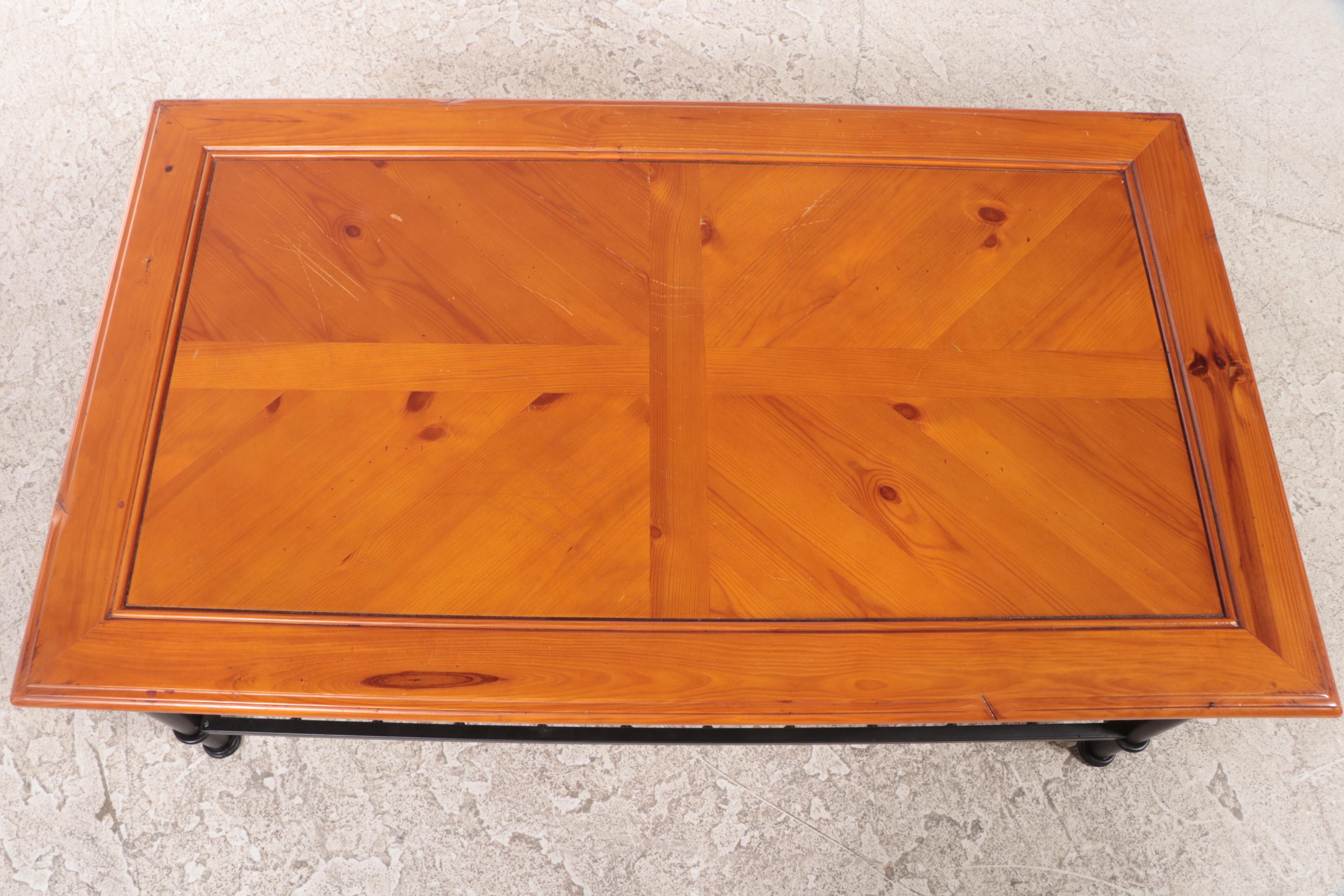 Black-Painted Metal and Pine Top Coffee Table
