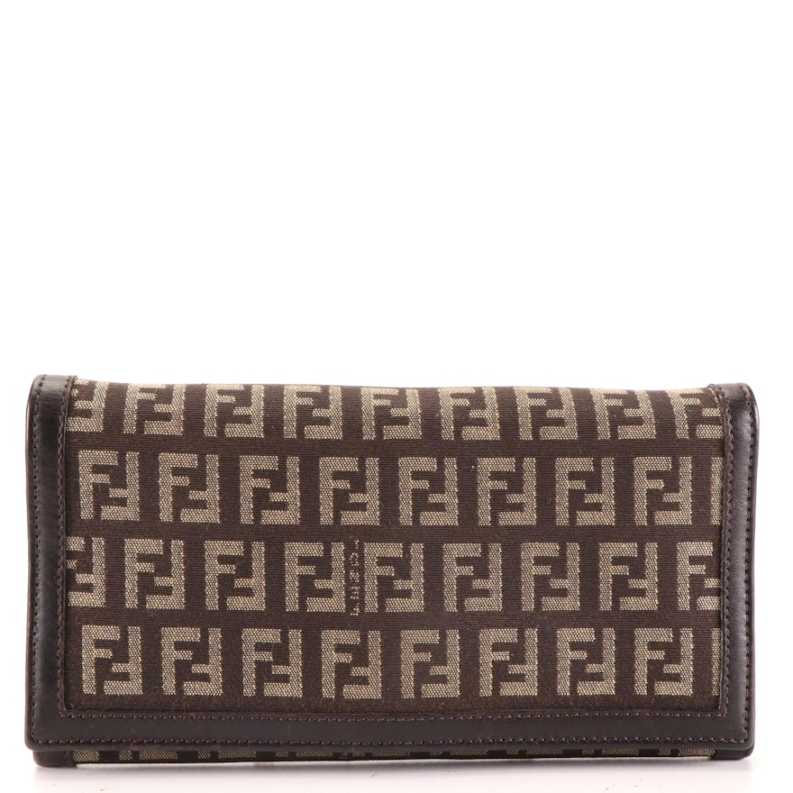 Fendi Long Wallet in FF Zucca Jacquard Canvas and Brown Leather