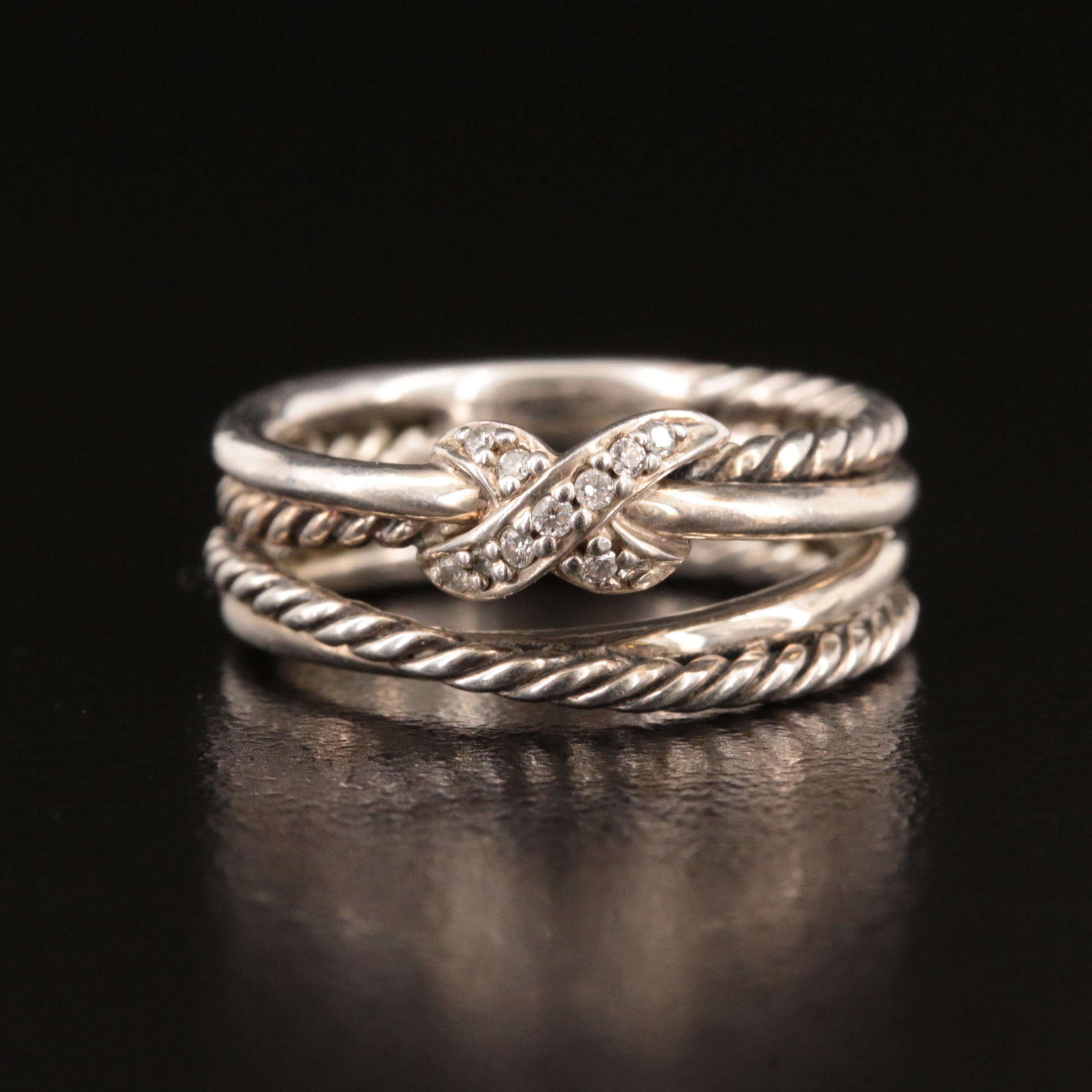 David Yurman Sterling Diamond "X" Crossover Ring