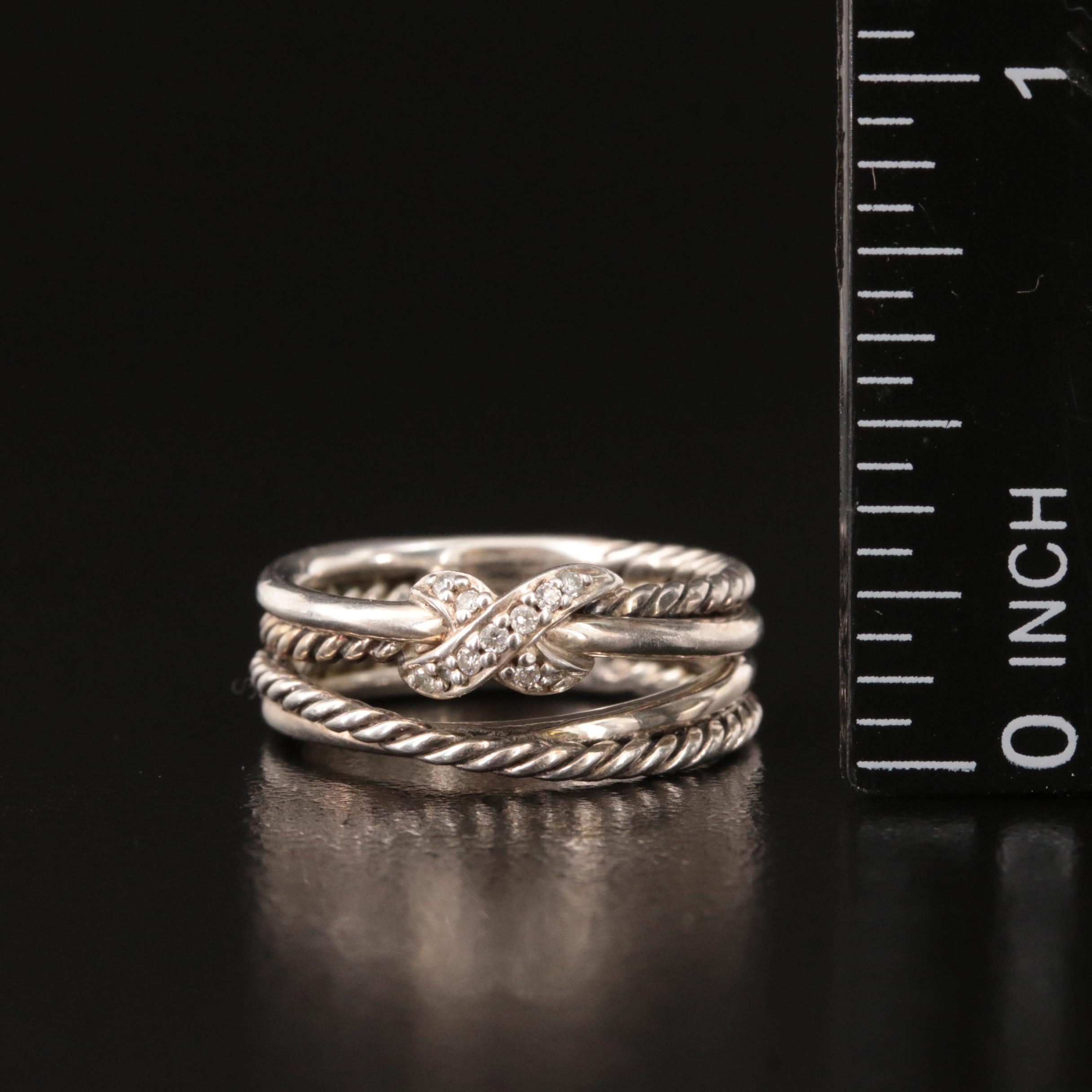 David Yurman Sterling Diamond "X" Crossover Ring
