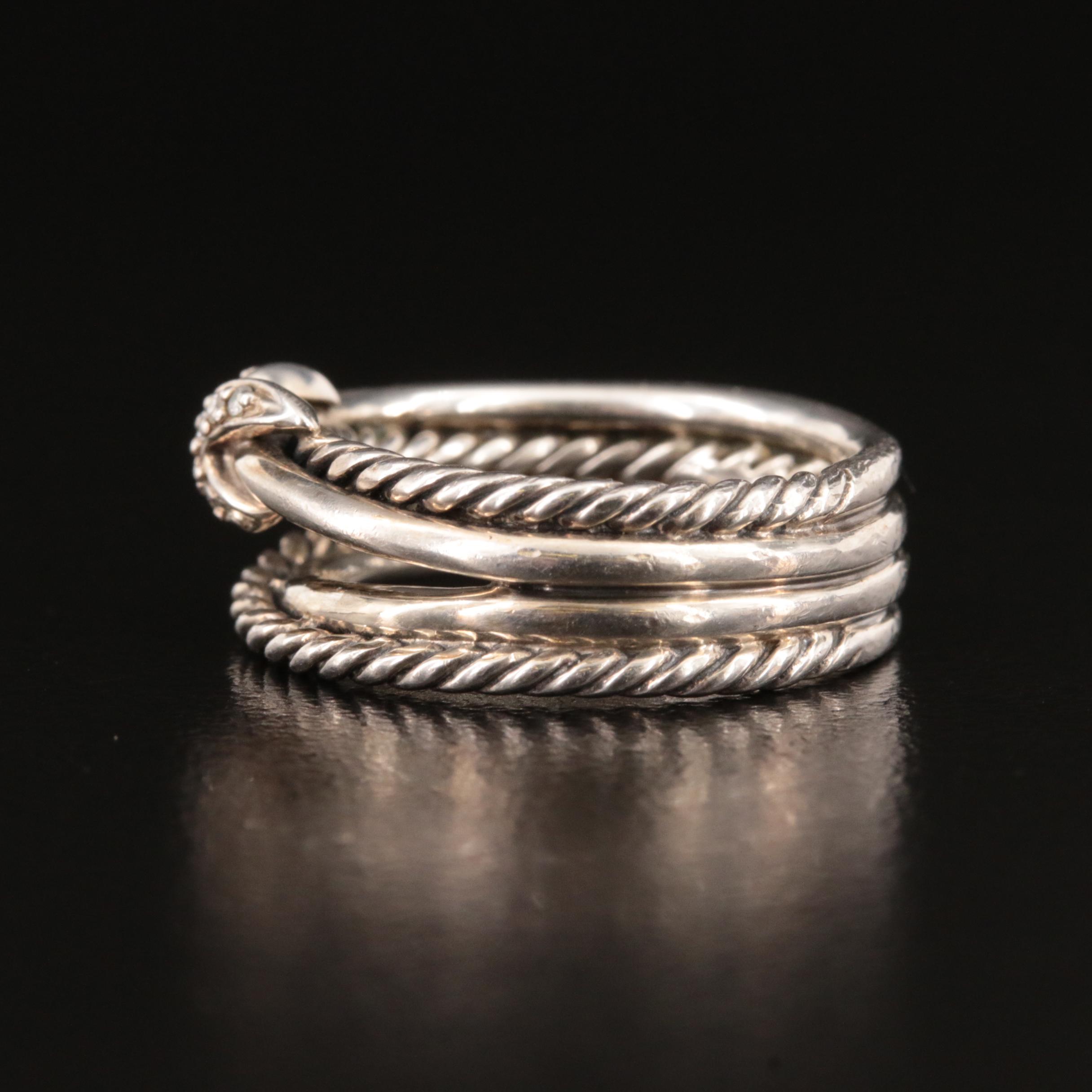 David Yurman Sterling Diamond "X" Crossover Ring