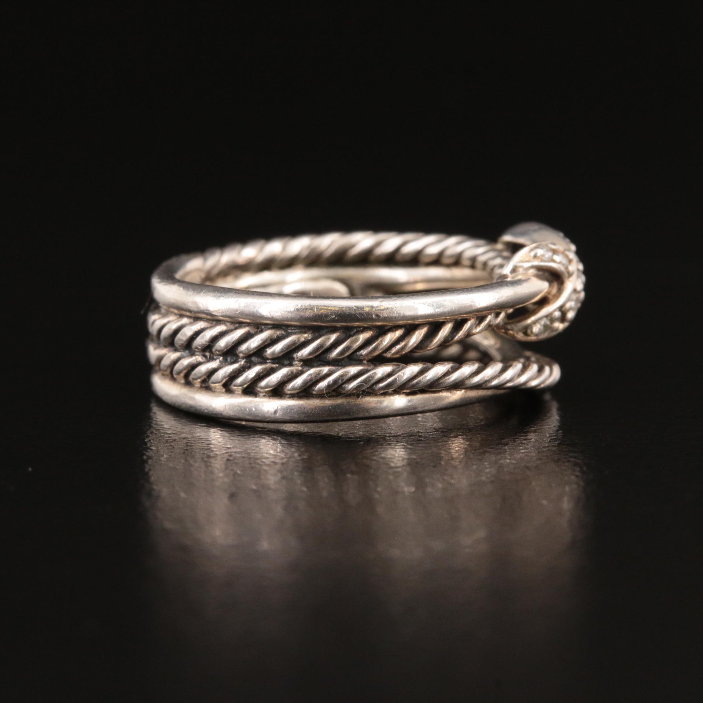 David Yurman Sterling Diamond "X" Crossover Ring