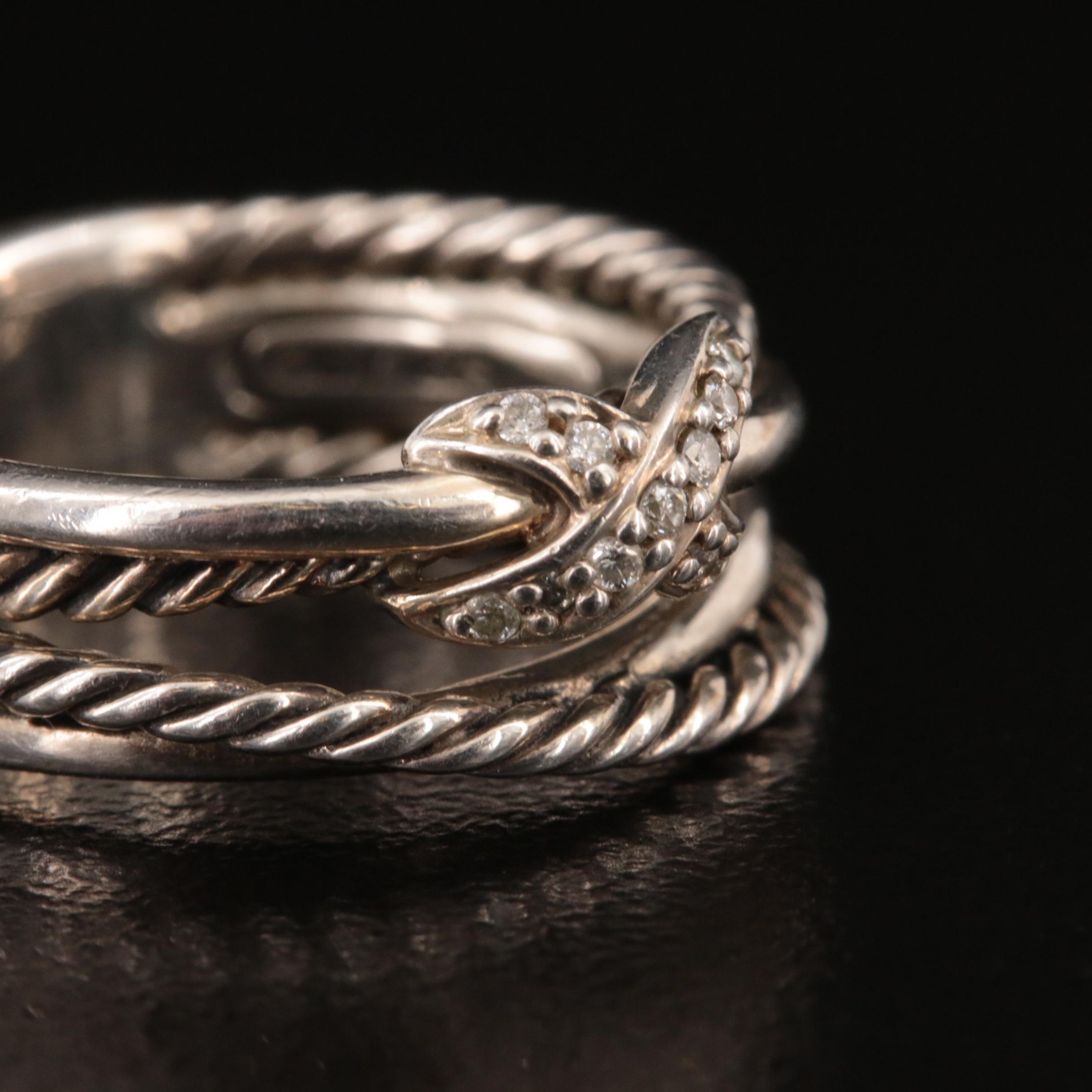 David Yurman Sterling Diamond "X" Crossover Ring