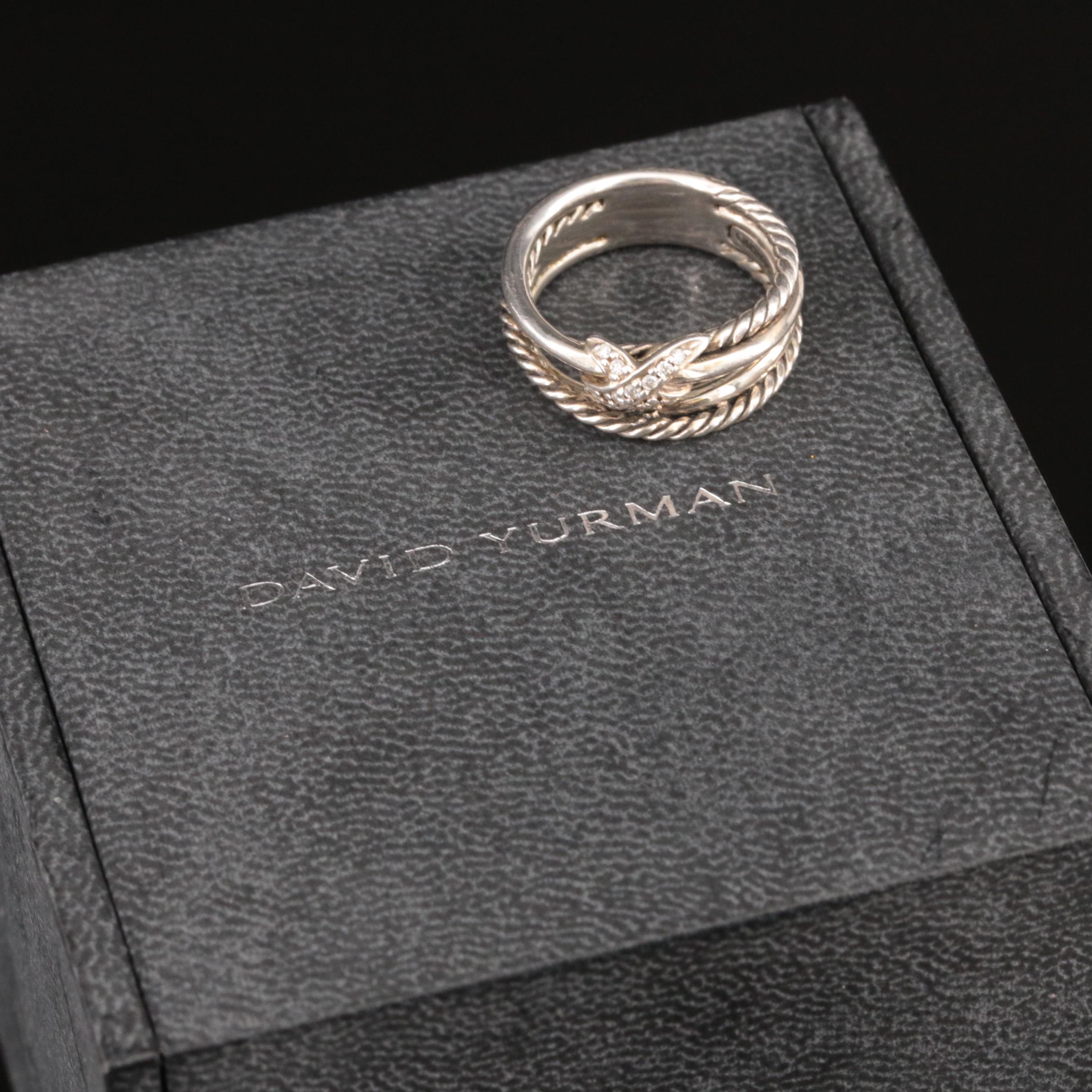 David Yurman Sterling Diamond "X" Crossover Ring