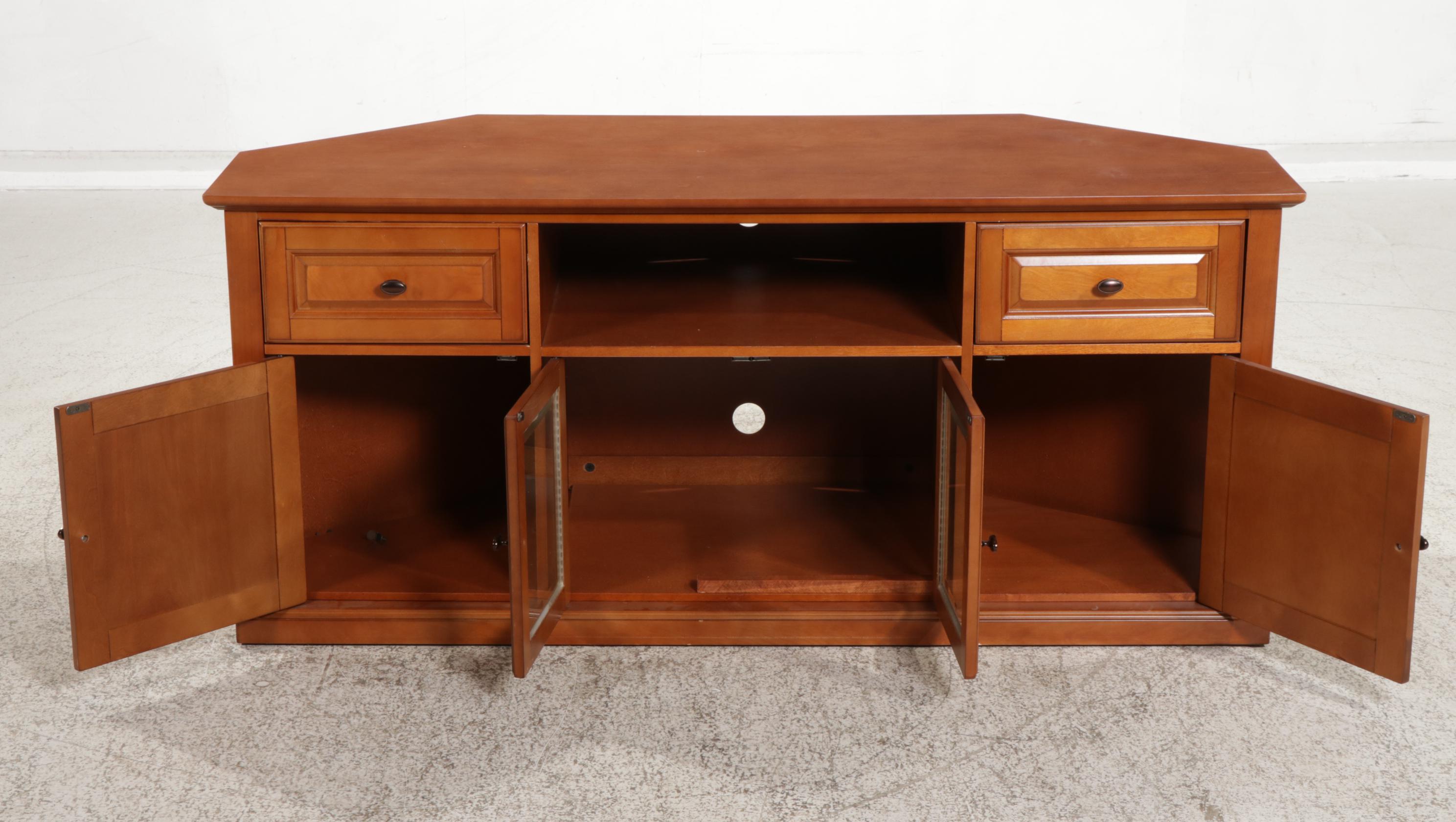 Crosley Furniture Paneled Corner Media Cabinet with Glass Doors