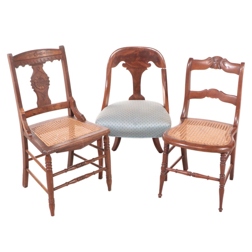 Two Victorian Walnut Side Chairs Plus Late Classical Mahogany Gondola-Back Chair