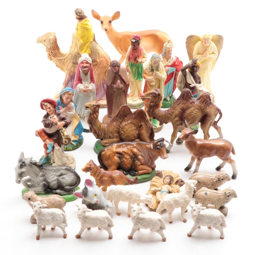 Painted Plaster, Plastic, Resin and Ceramic Nativity and Other Figurines
