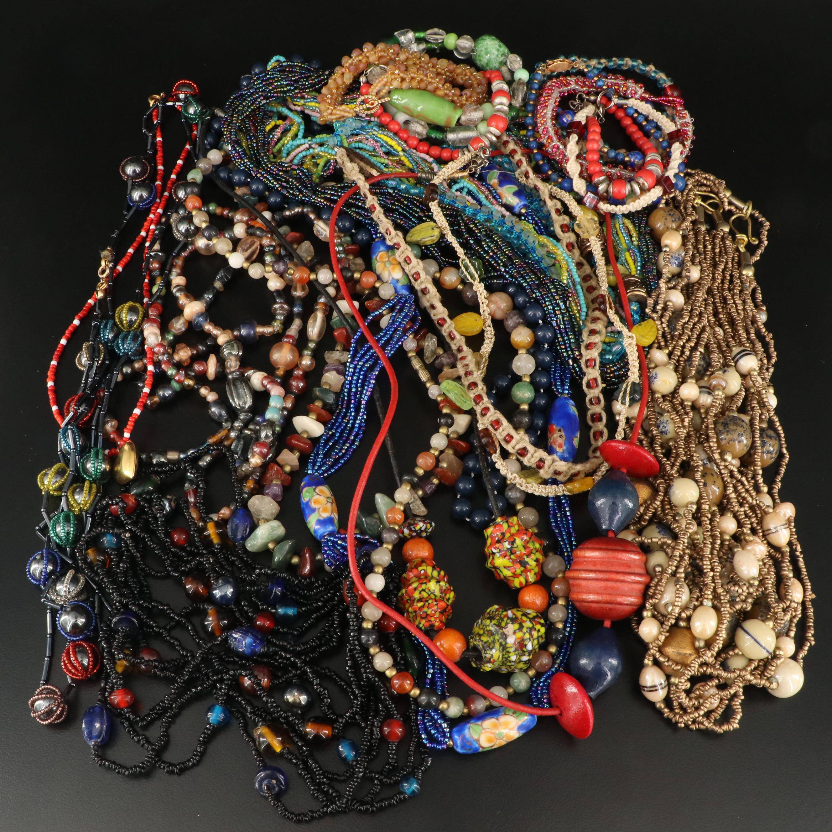 Three to Twelve Strand Bead Necklaces and Bracelets Including Bloodstone