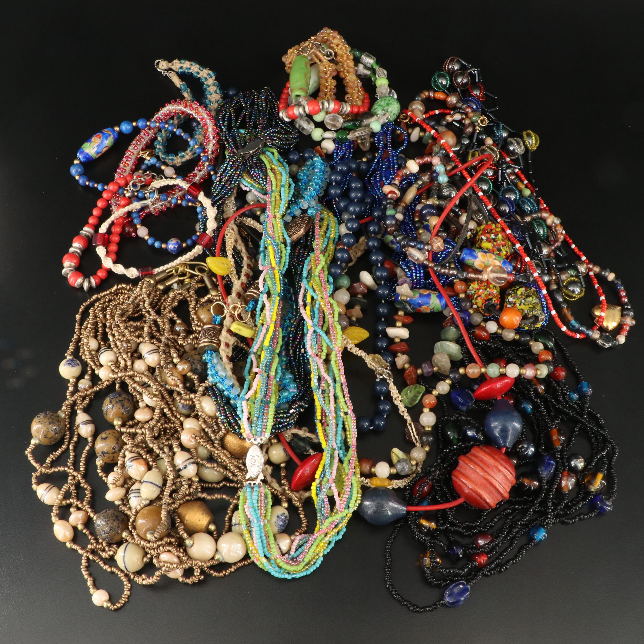 Three to Twelve Strand Bead Necklaces and Bracelets Including Bloodstone