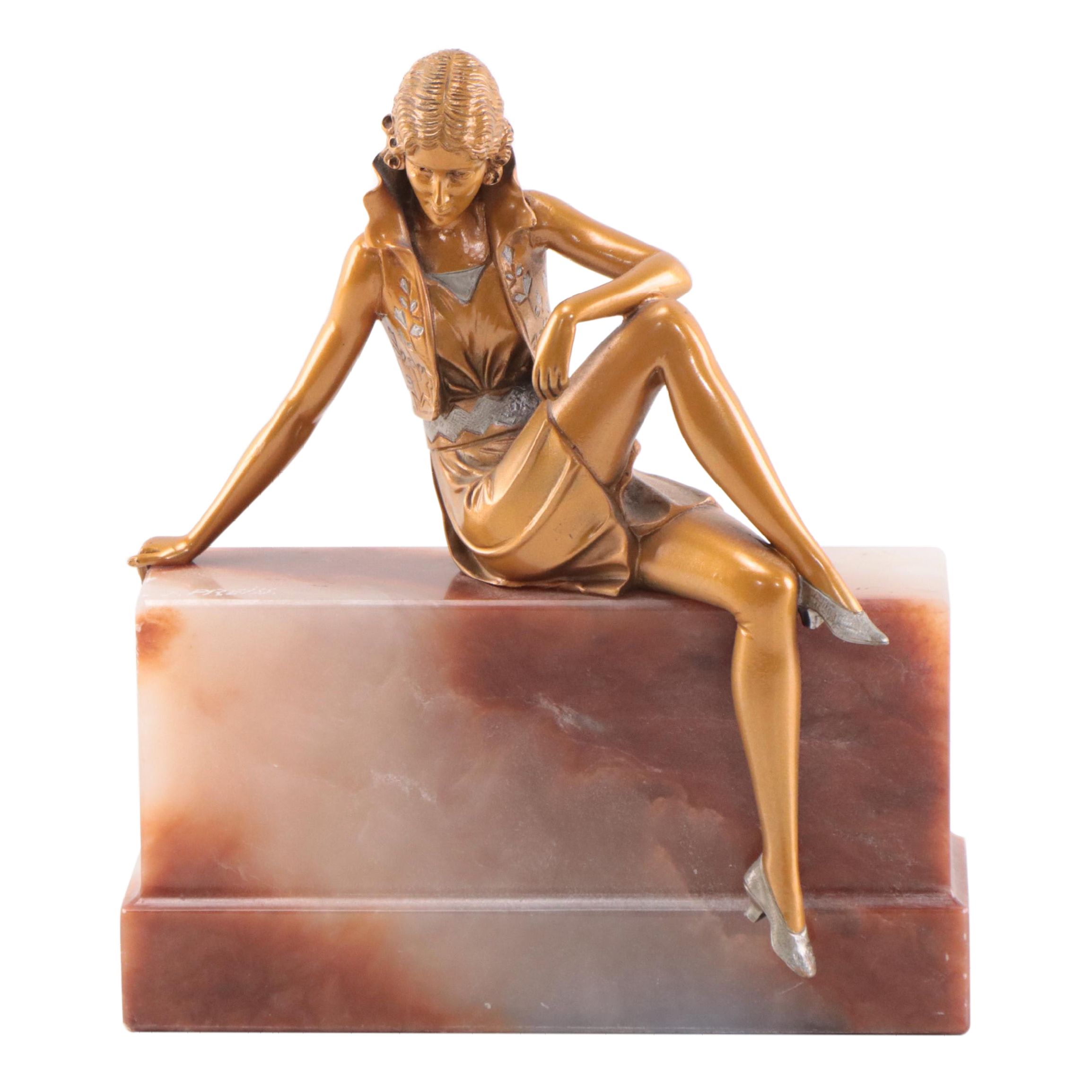 Figural Patinated Cast Bronze Sculpture After Ferdinand Preiss