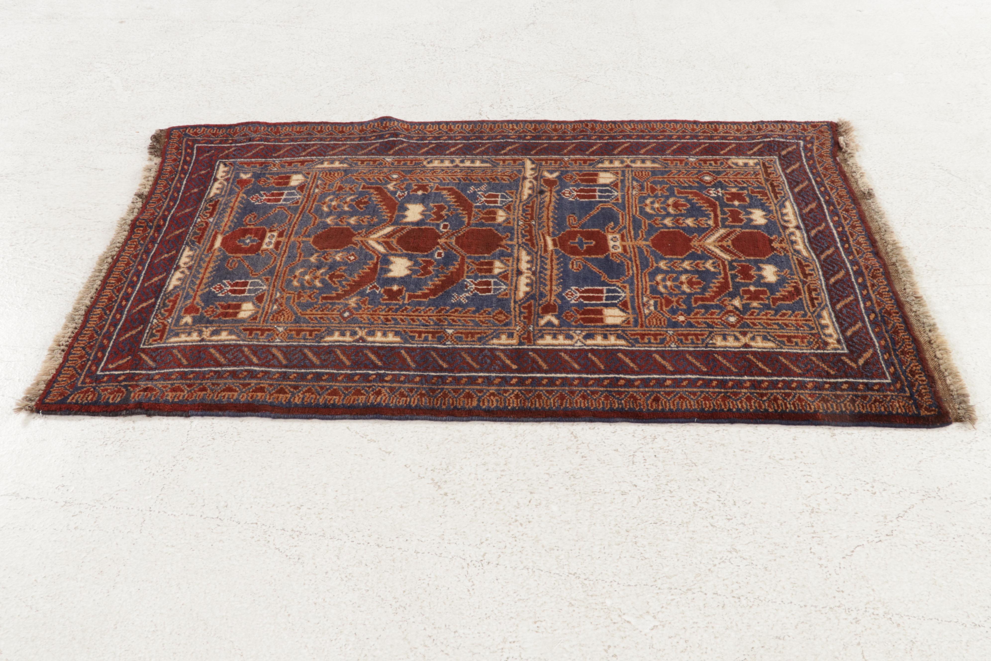 2'8 x 4'10 Hand-Knotted Persian Baluch Rug, 1970s