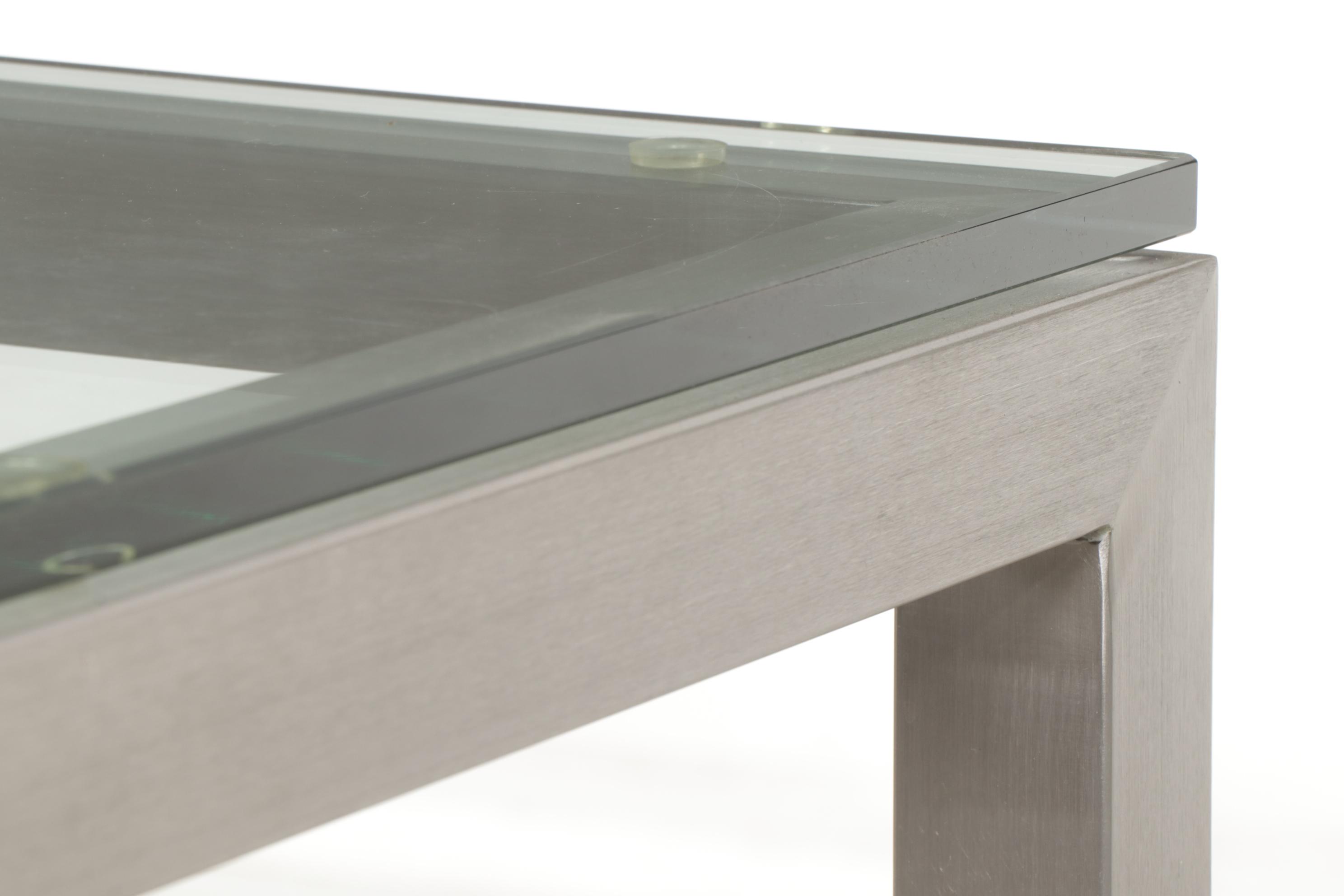 Crate & Barrel Modernist Glass-Top Stainless Steel High Top Dining Table