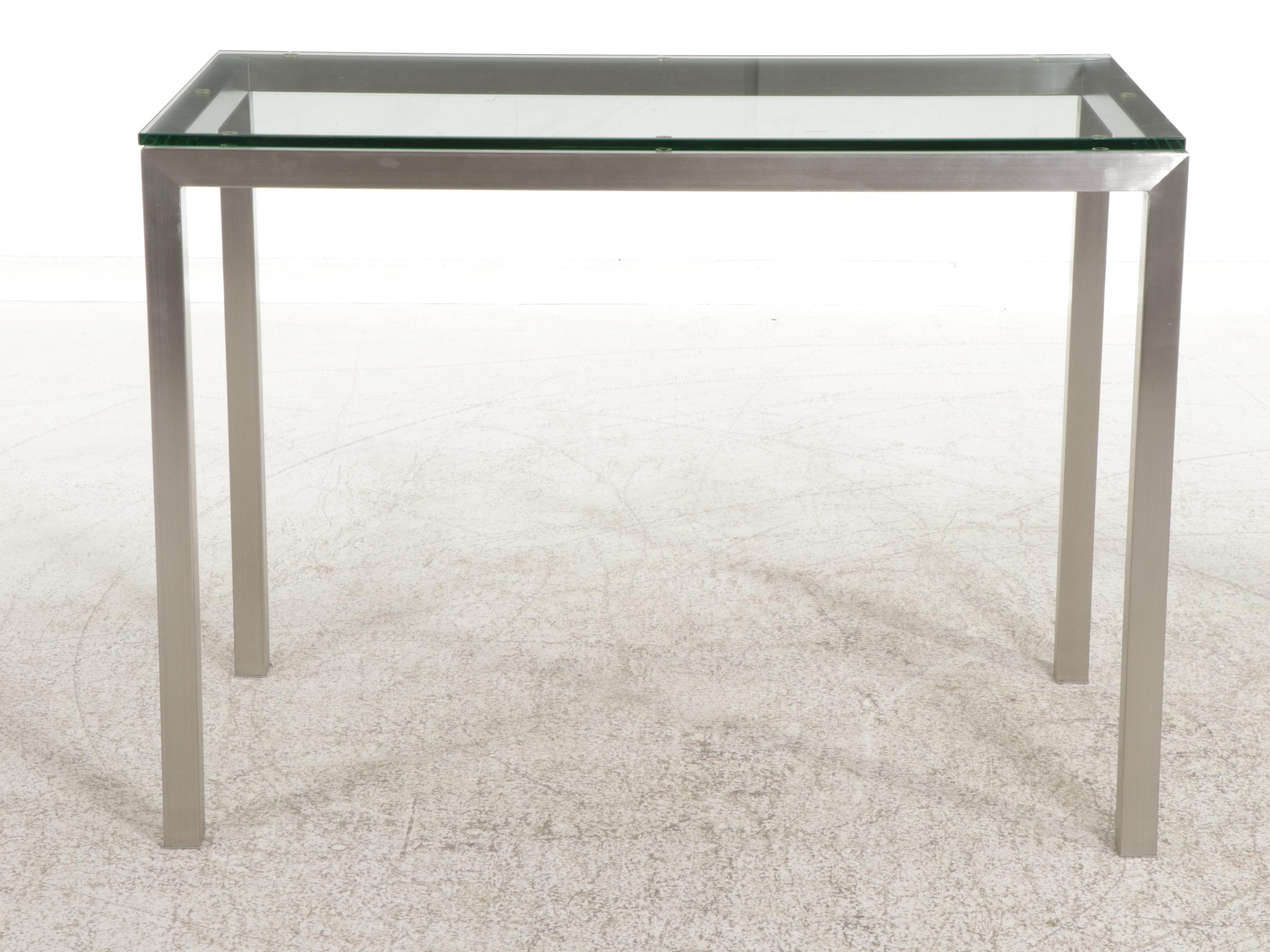 Crate & Barrel Modernist Glass-Top Stainless Steel High Top Dining Table