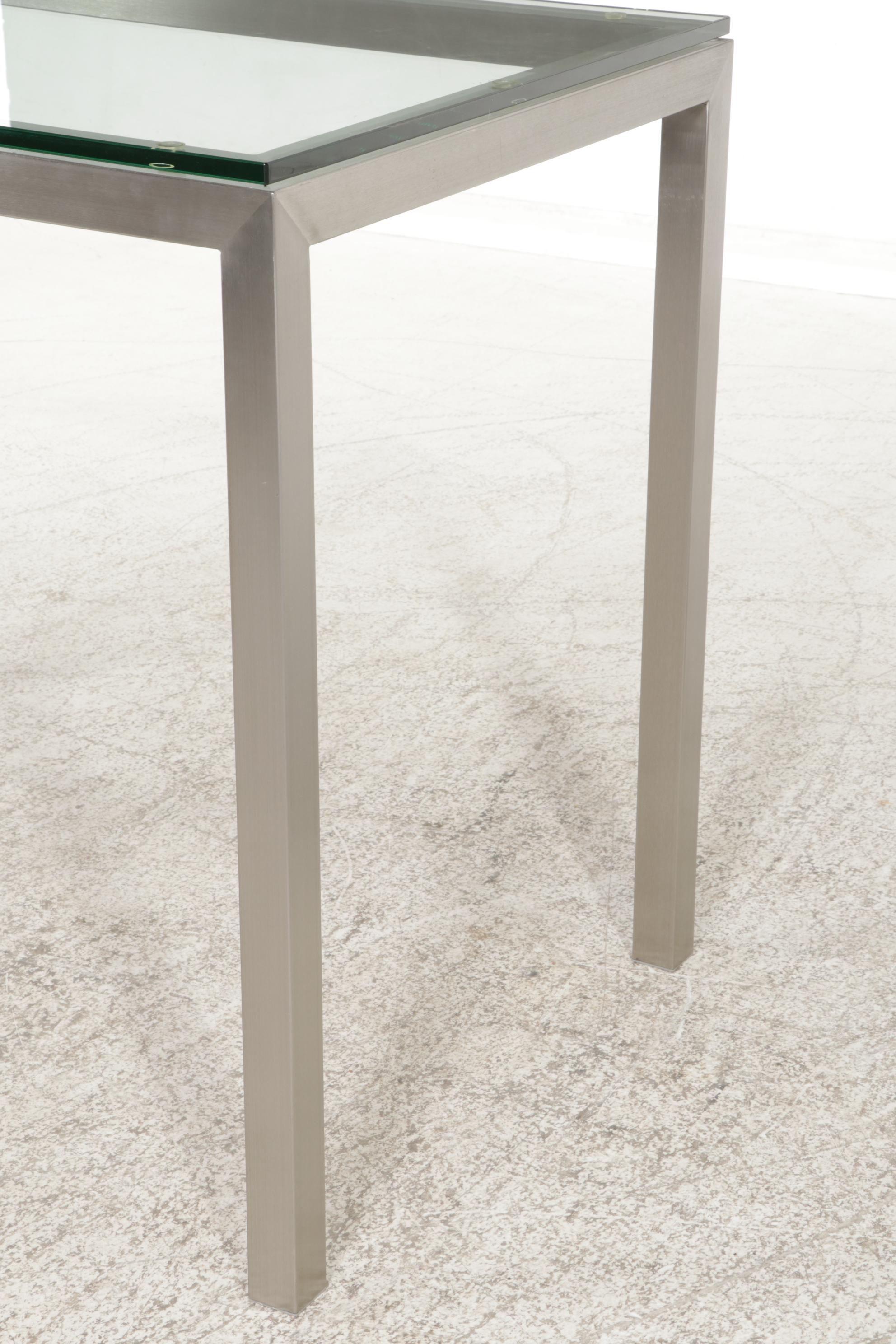 Crate & Barrel Modernist Glass-Top Stainless Steel High Top Dining Table