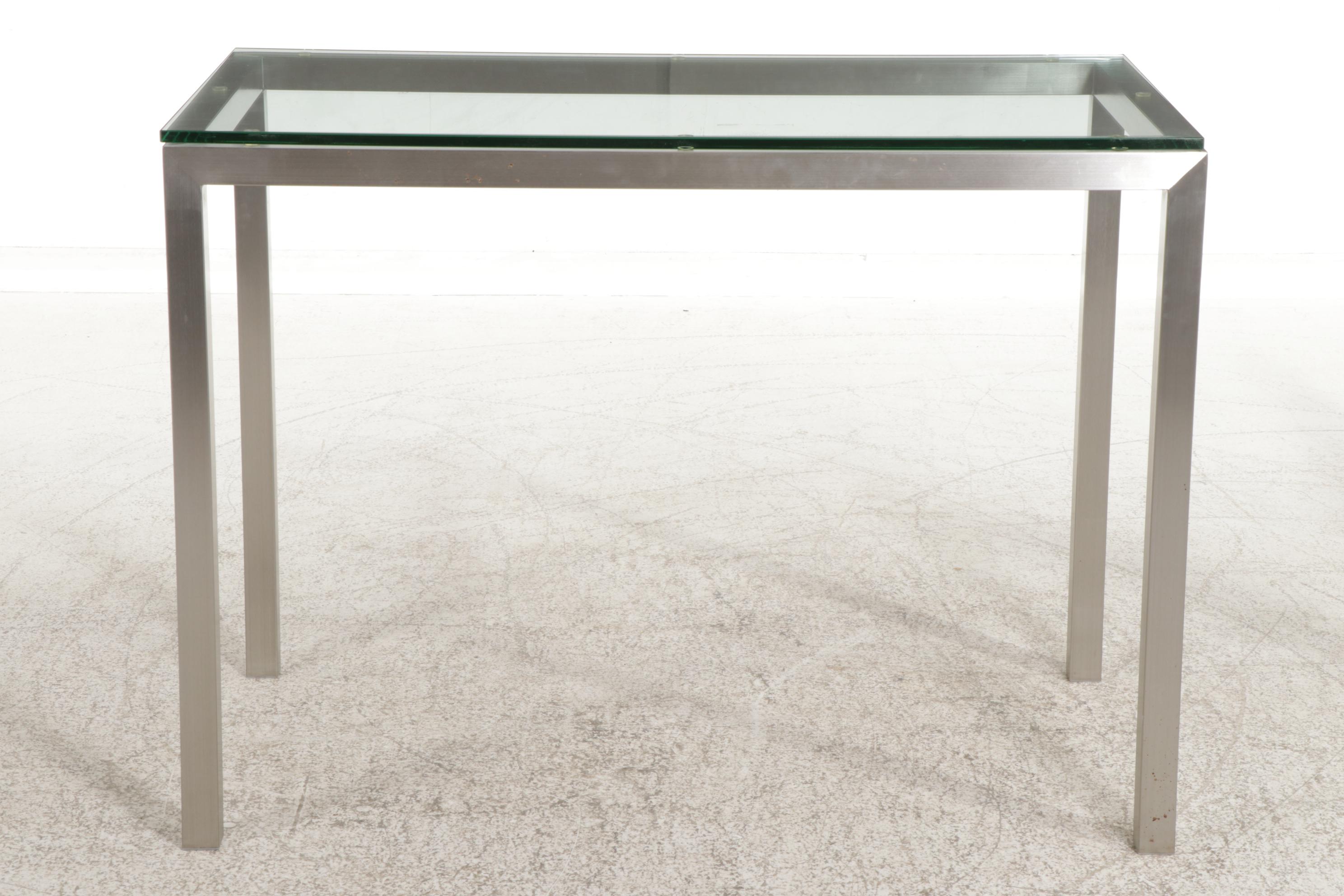 Crate & Barrel Modernist Glass-Top Stainless Steel High Top Dining Table