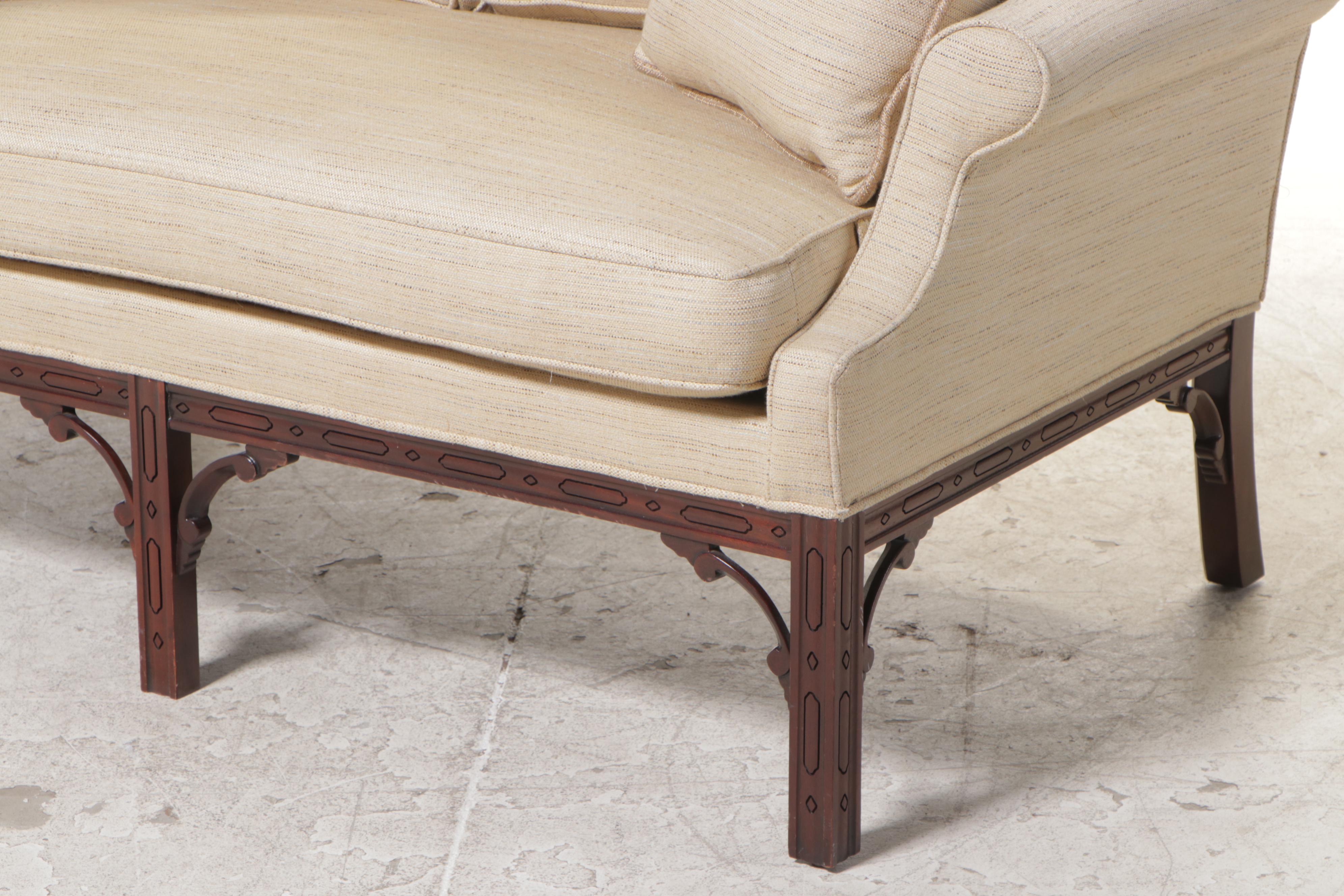 Orange Chair Inc. George III Style Mahogany and Custom-Upholstered Loveseat