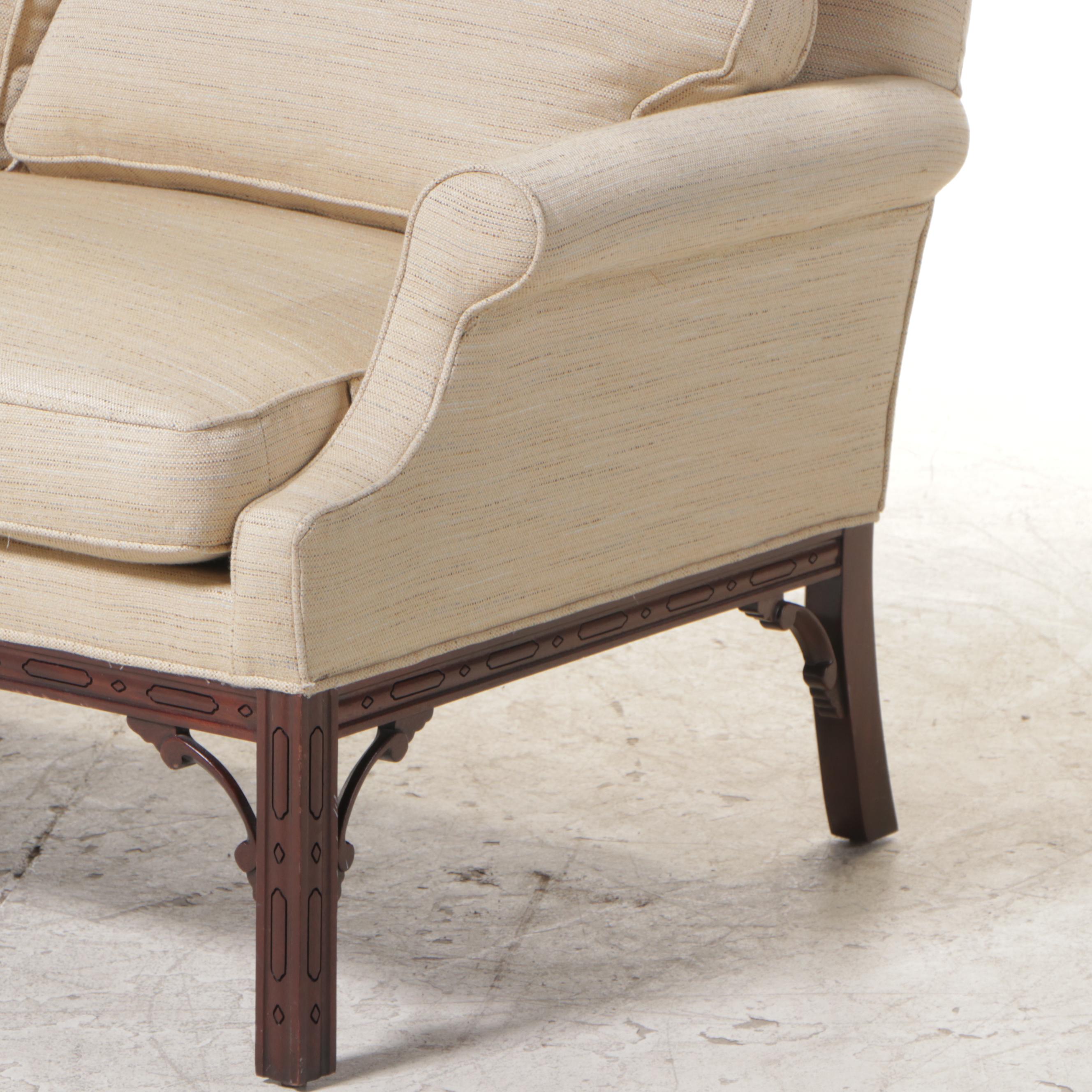 Orange Chair Inc. George III Style Mahogany and Custom-Upholstered Loveseat