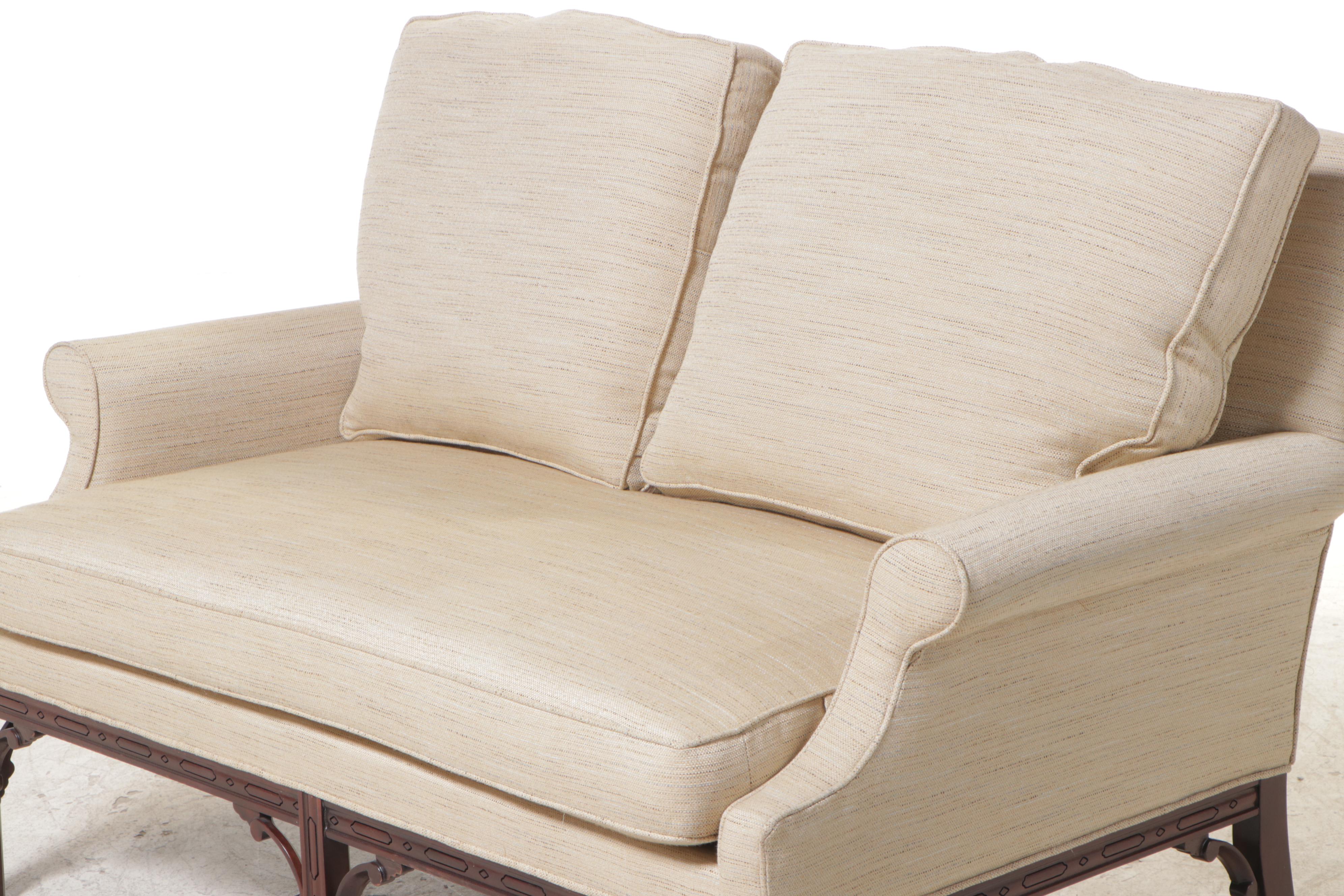 Orange Chair Inc. George III Style Mahogany and Custom-Upholstered Loveseat