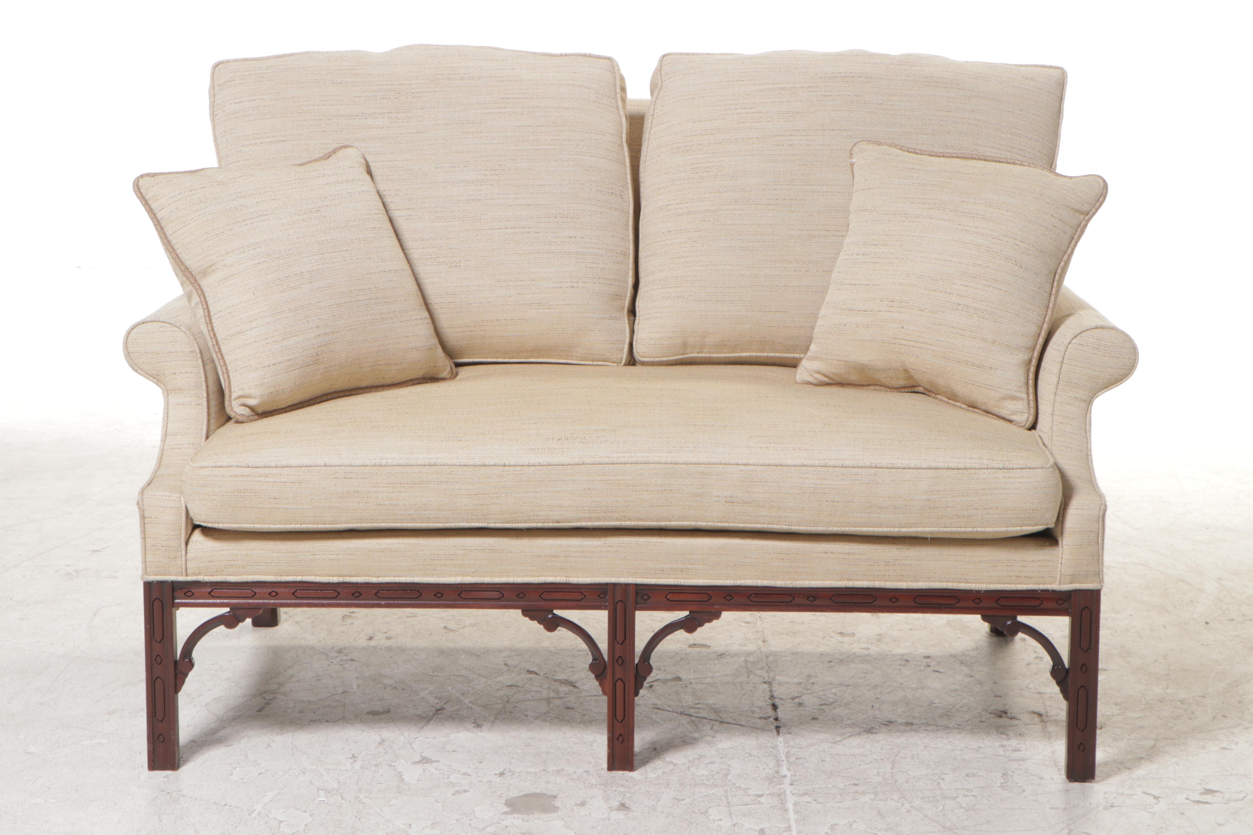 Orange Chair Inc. George III Style Mahogany and Custom-Upholstered Loveseat